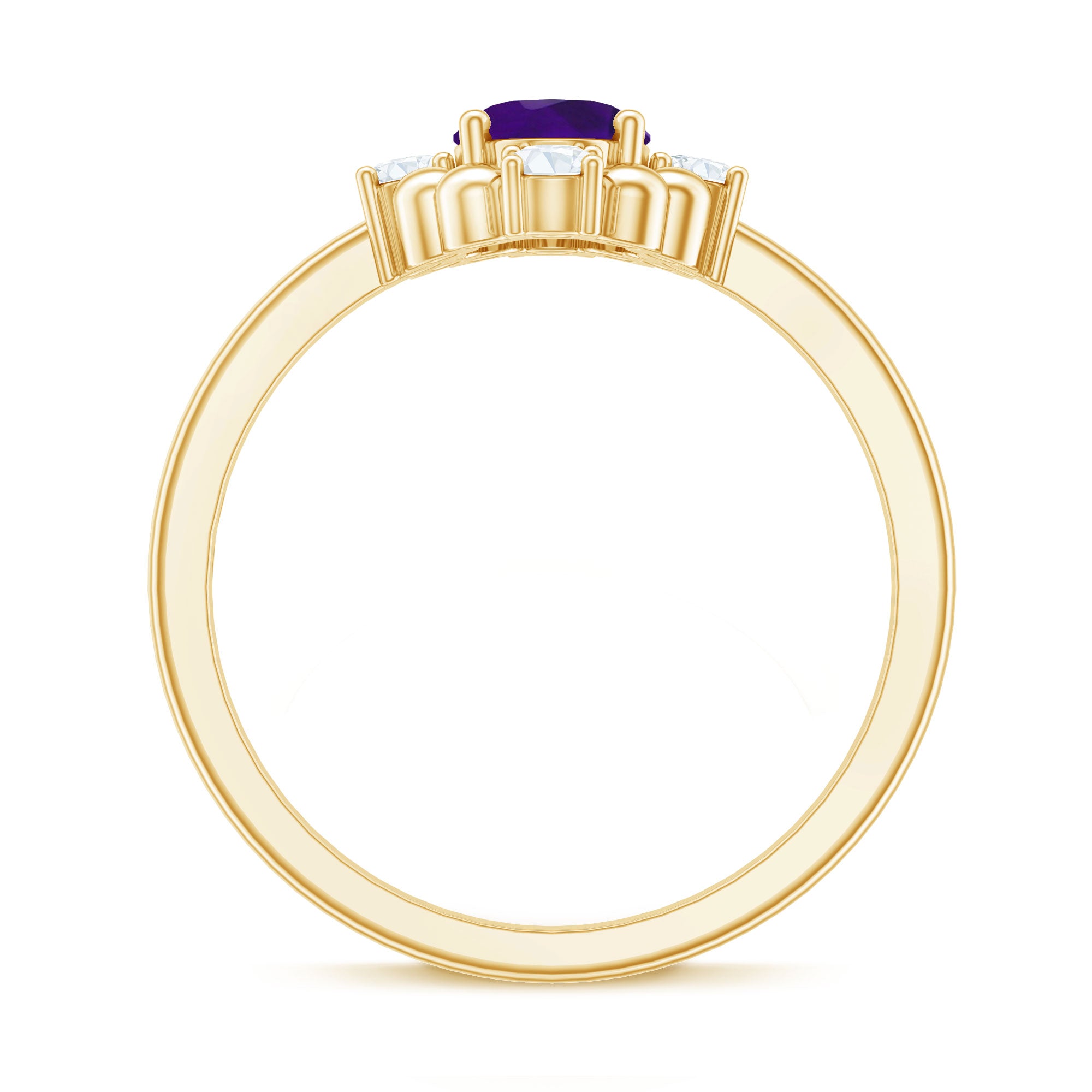 Genuine 1 Carat Oval Amethyst Engagement Ring with Diamond AAA - Rosec Jewels