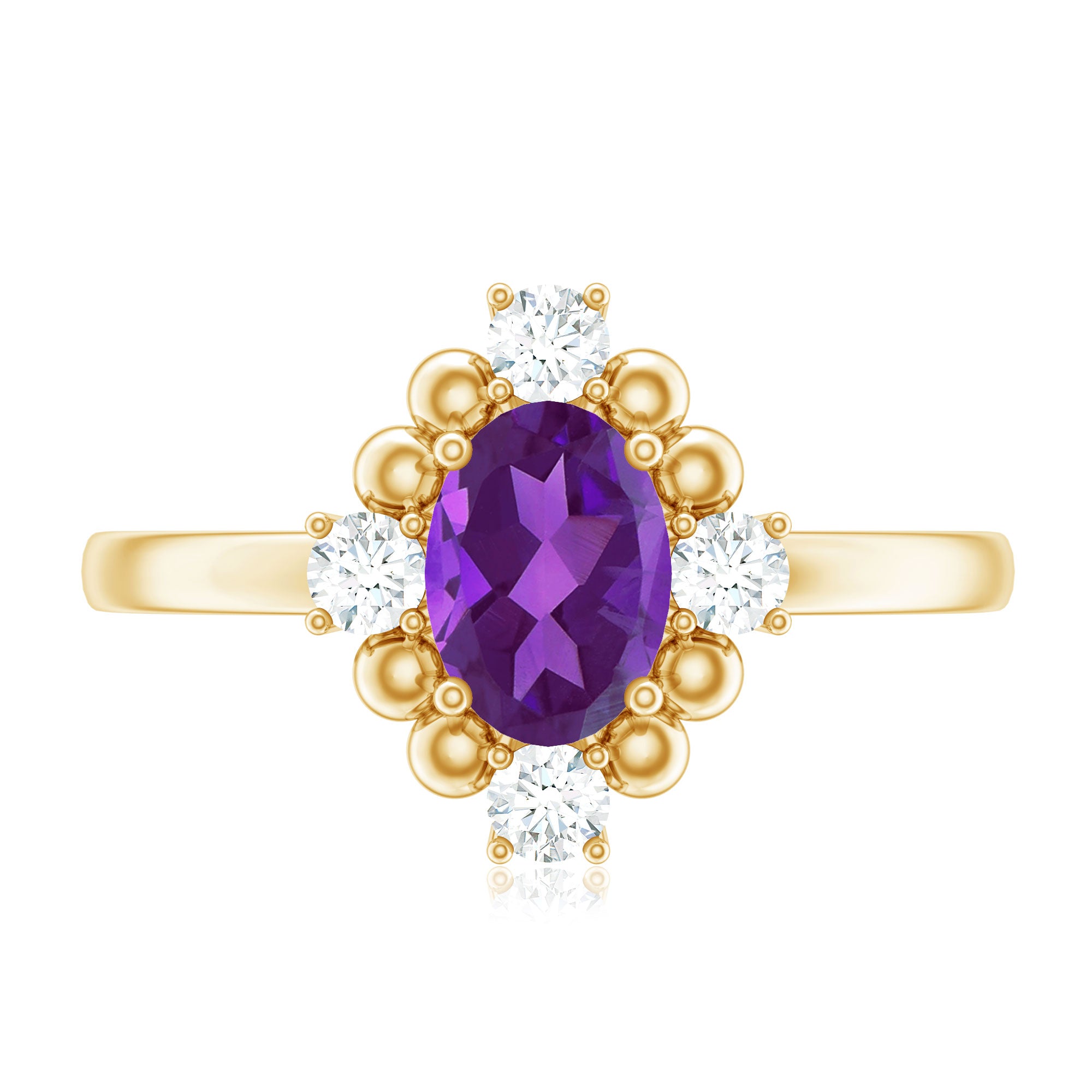 Genuine 1 Carat Oval Amethyst Engagement Ring with Diamond AAA - Rosec Jewels