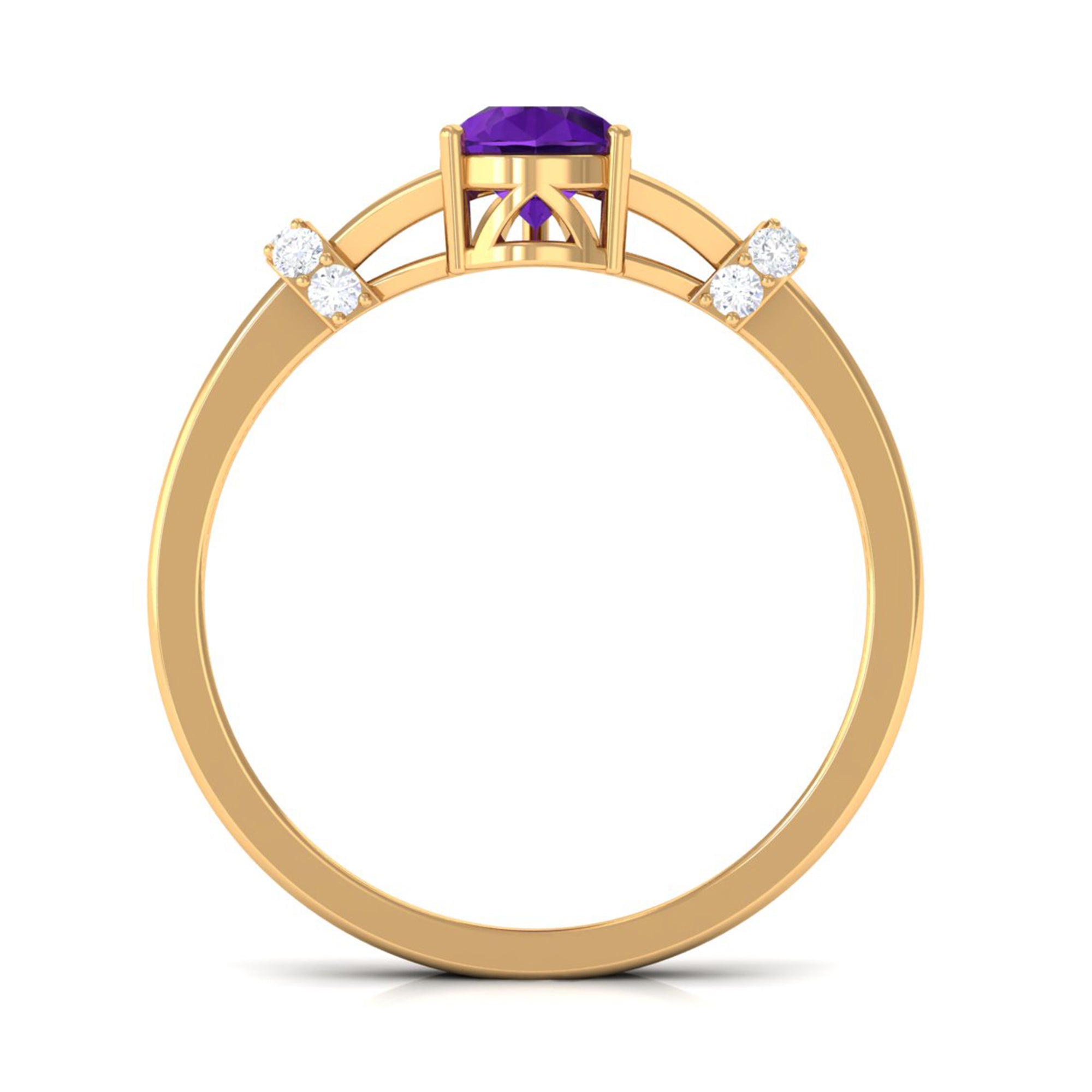 Pear Cut Amethyst Solitaire Ring with Diamond in Split Shank AAA - Rosec Jewels