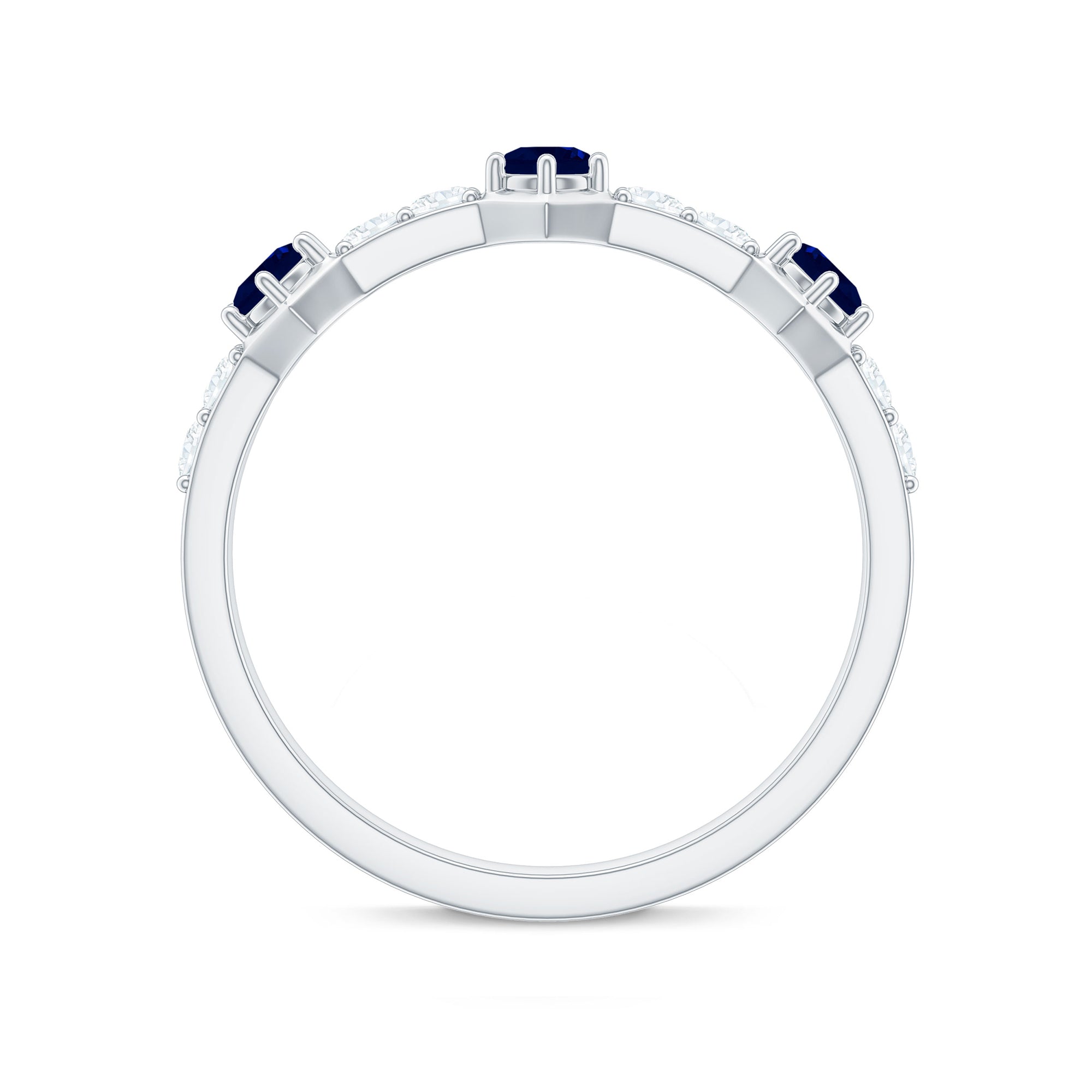 Real Blue Sapphire Half Eternity Ring with Diamond AAA - Rosec Jewels