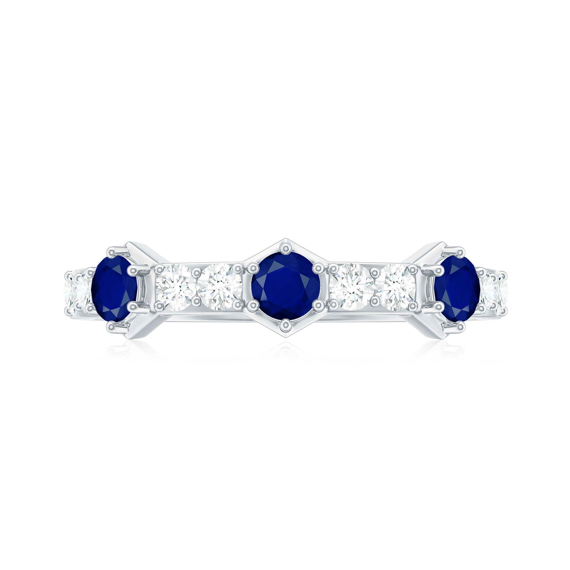 Real Blue Sapphire Half Eternity Ring with Diamond AAA - Rosec Jewels