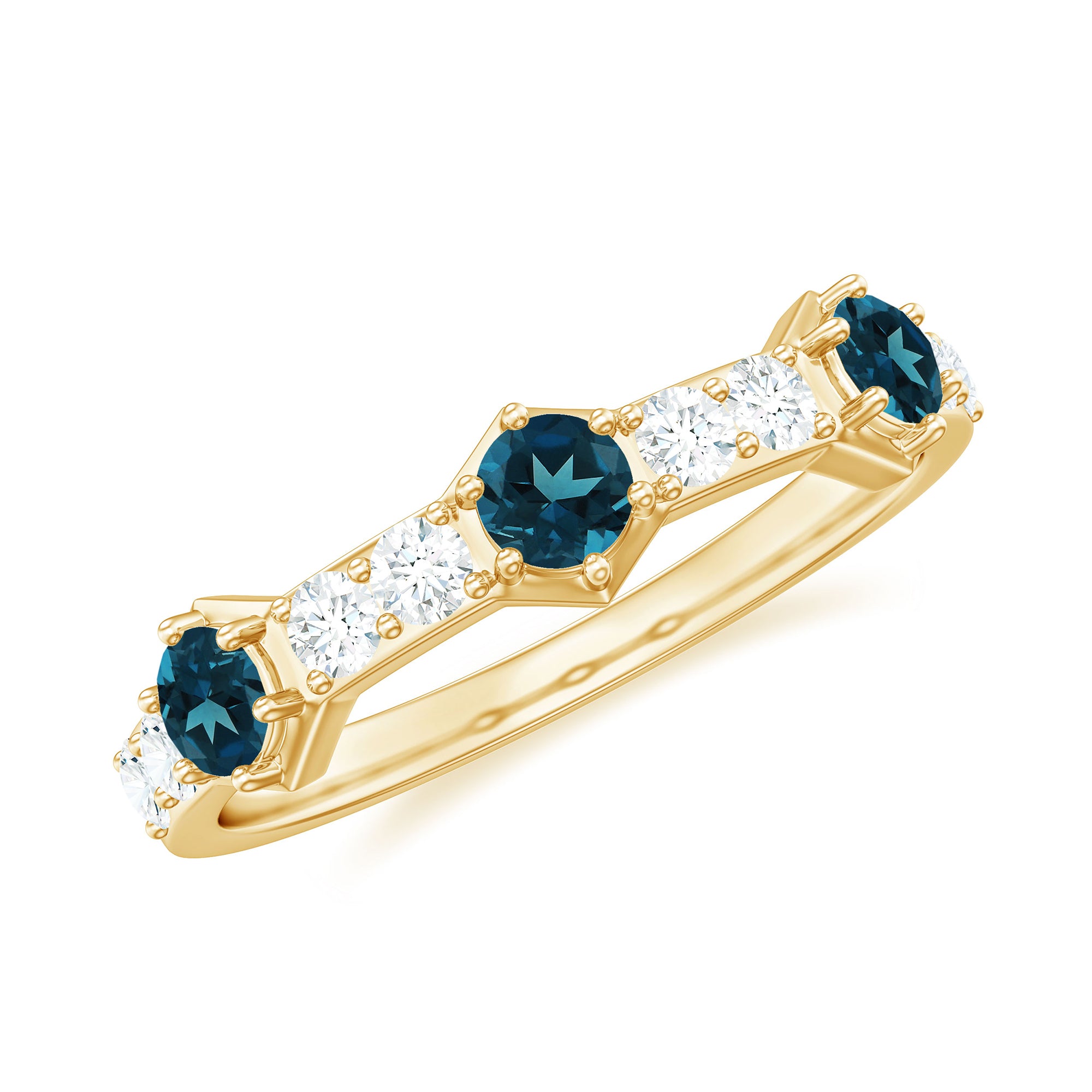 Certified London Blue Topaz Eternity Wedding Band with Diamond AAA - Rosec Jewels