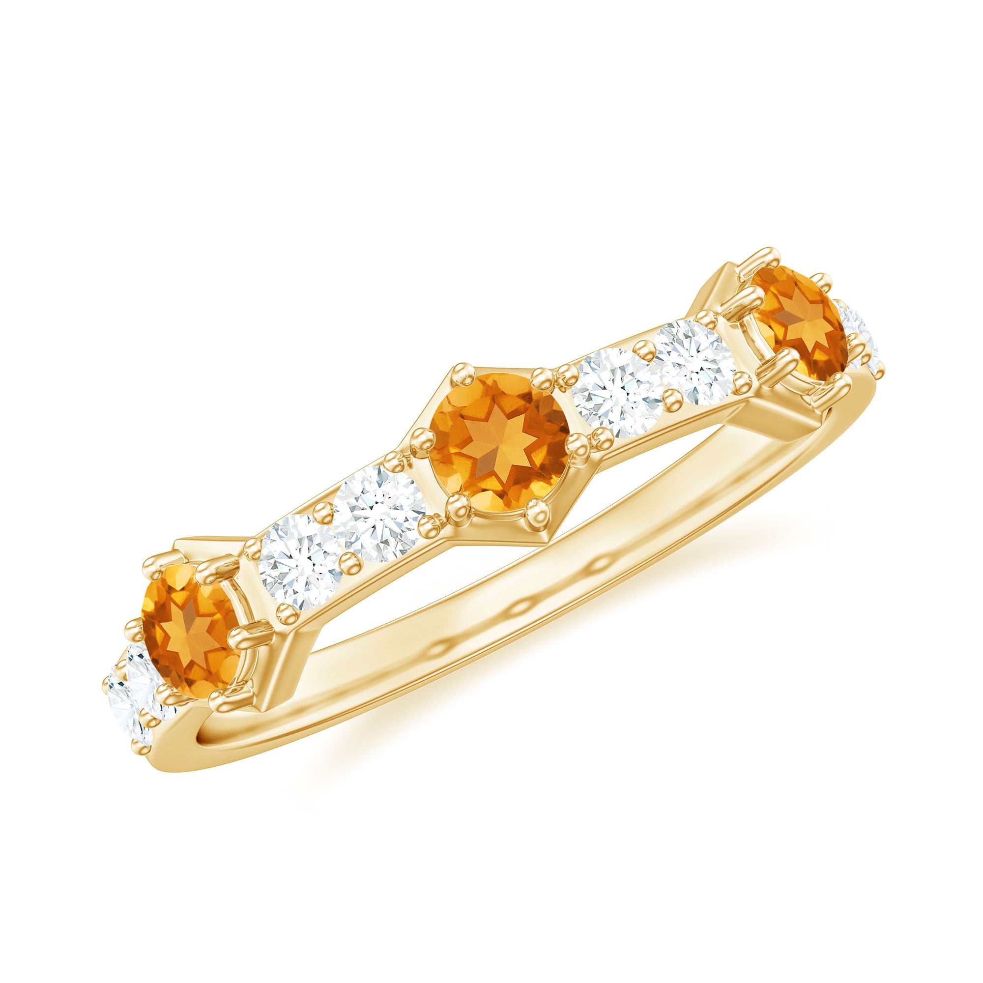 Genuine Citrine Diamond Half Eternity Ring for Anniversary AAA - Rosec Jewels