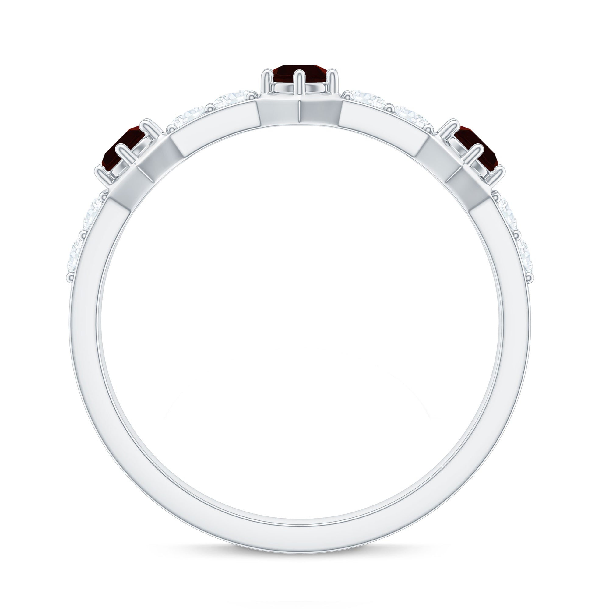 Rosec Jewels-Real Red Garnet Diamond Half Eternity Ring for Anniversary