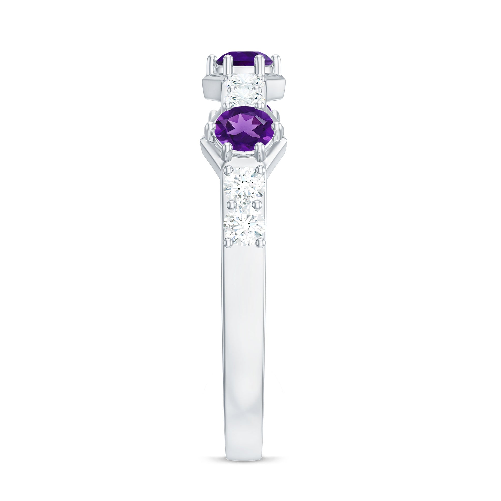 Natural Amethyst Half Eternity Ring with Diamond AAA - Rosec Jewels