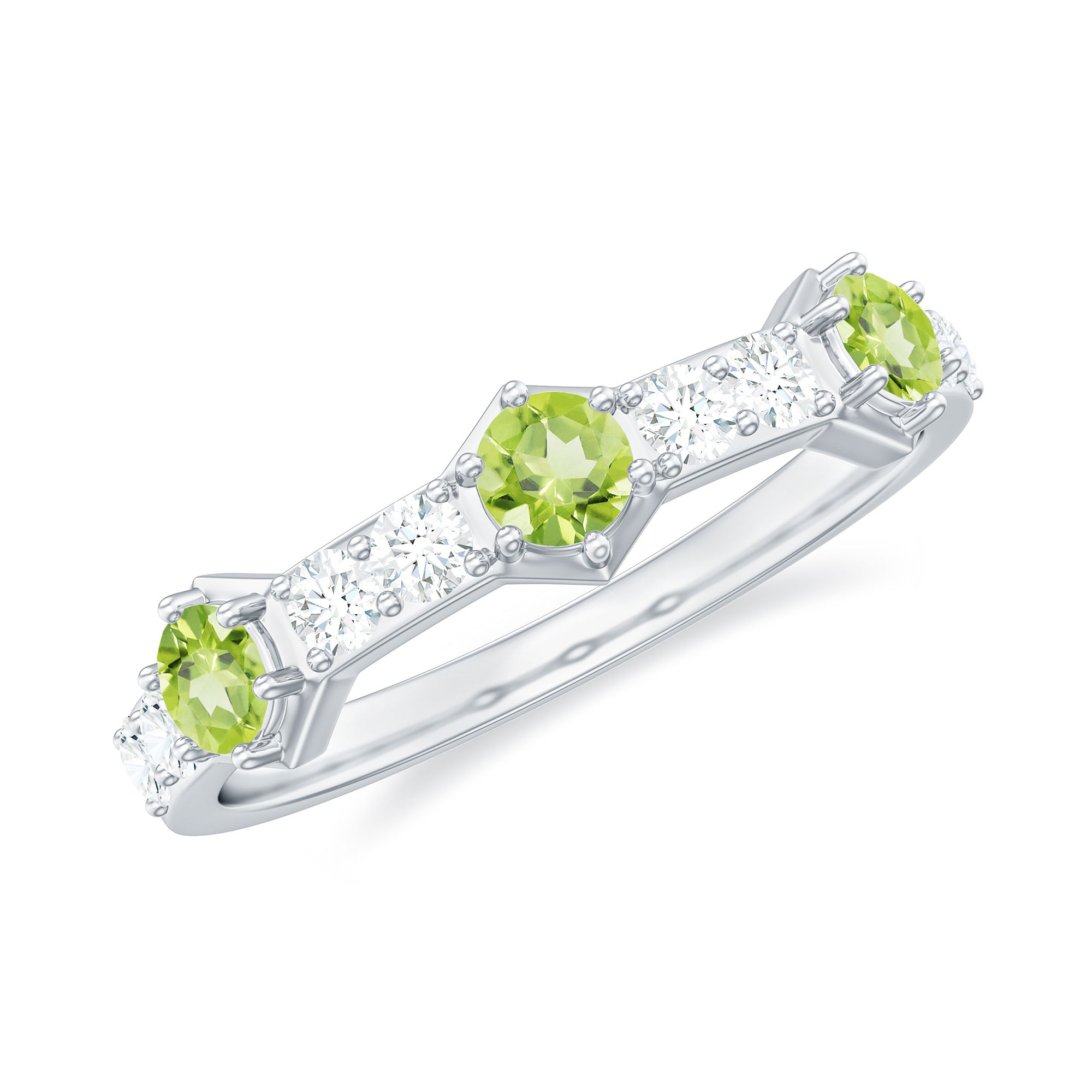 Natural Peridot Diamond Half Eternity Ring for Anniversary AAA - Rosec Jewels