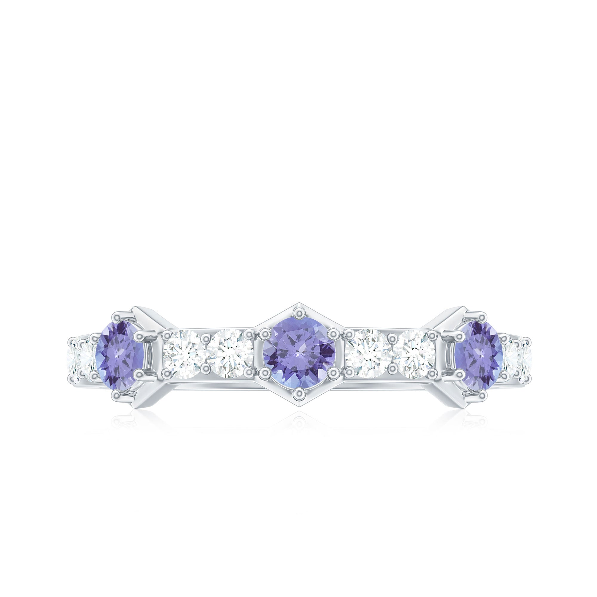 Rosec Jewels-Natural Tanzanite and Diamond Half Eternity Ring for Women