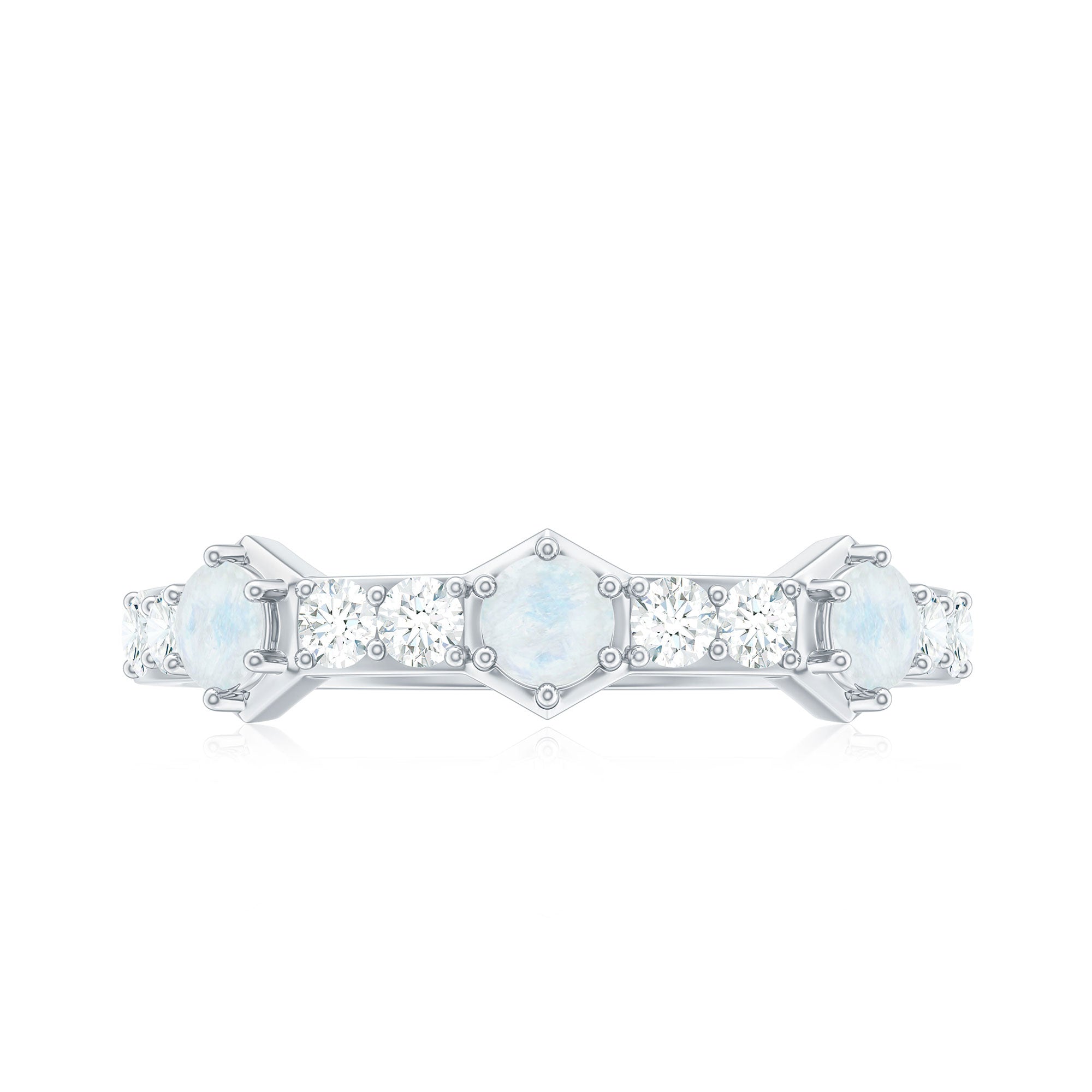 Moonstone and Diamond Minimal Half Eternity Ring AAA - Rosec Jewels