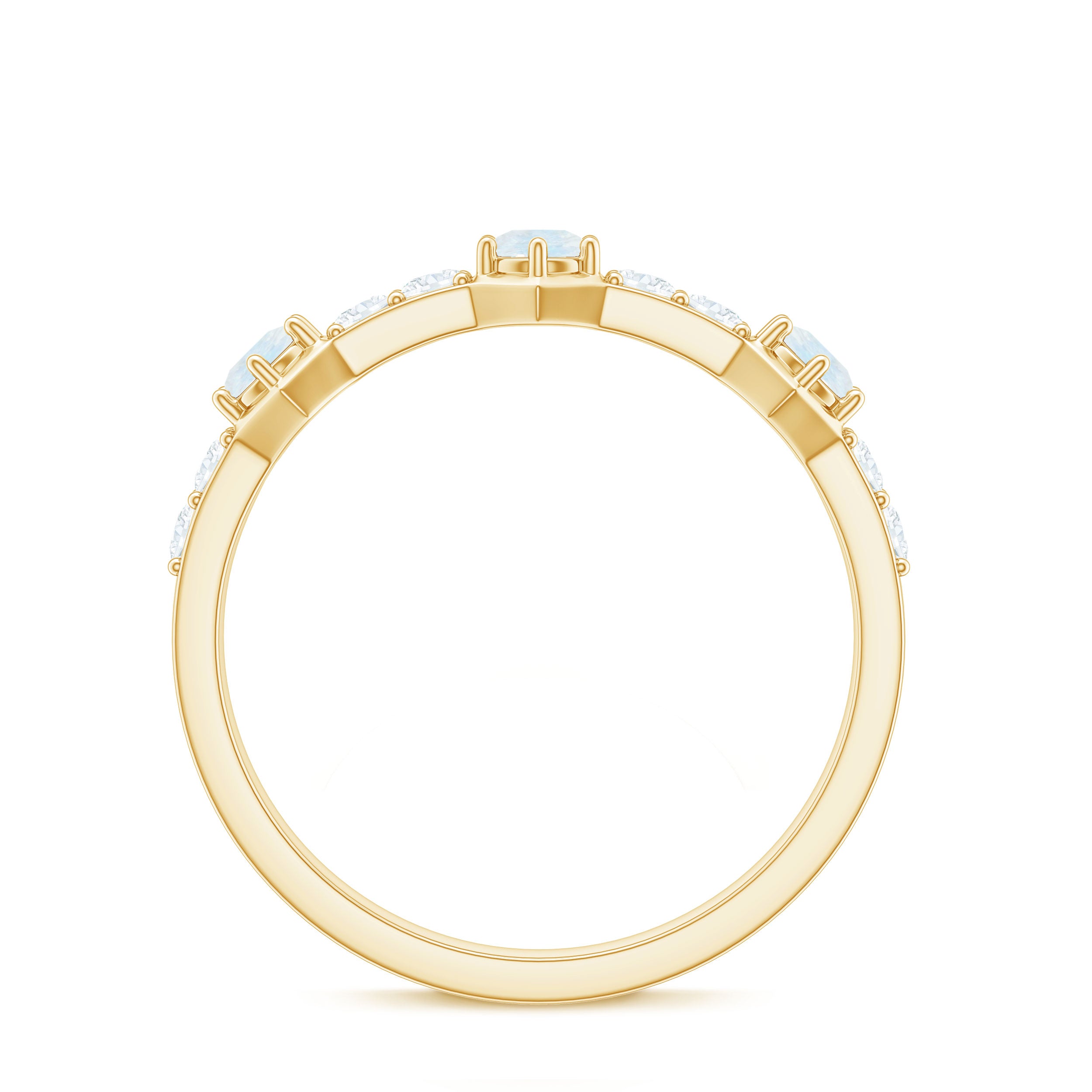 Moonstone and Diamond Minimal Half Eternity Ring AAA - Rosec Jewels