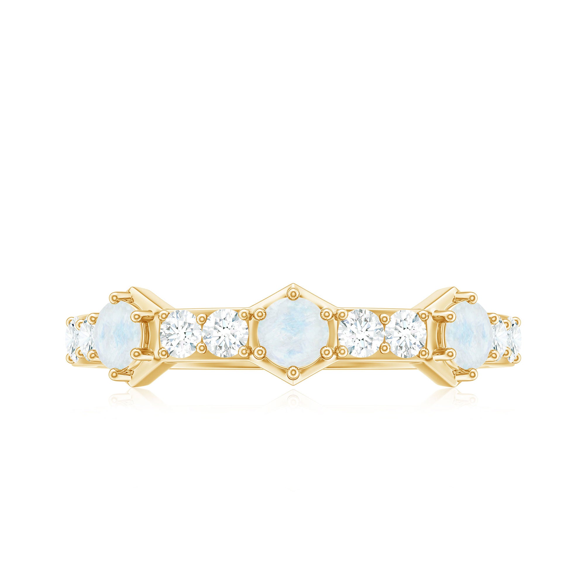 Moonstone and Diamond Minimal Half Eternity Ring AAA - Rosec Jewels