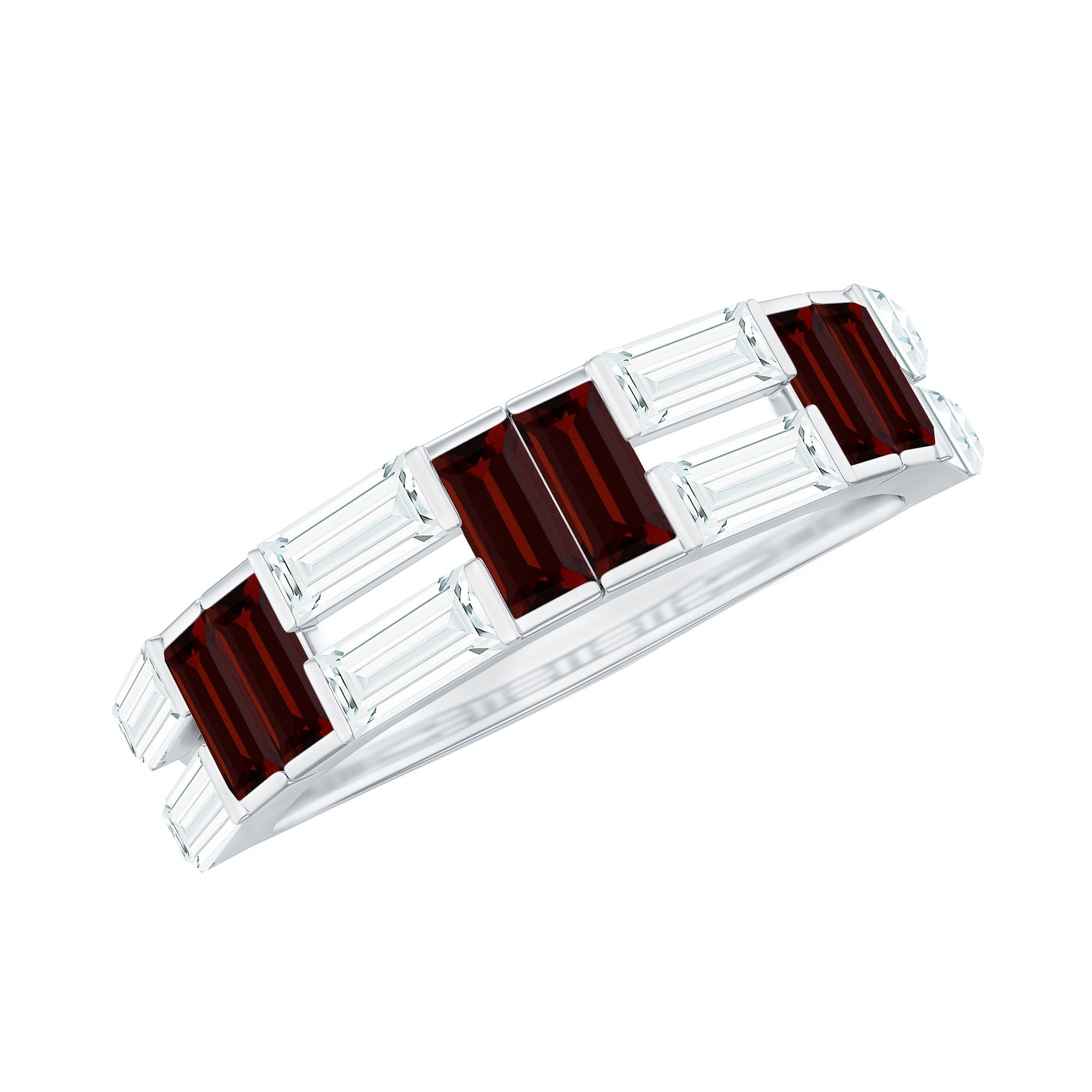 Certified Real Baguette Garnet Half Eternity Wedding Band AAA - Rosec Jewels