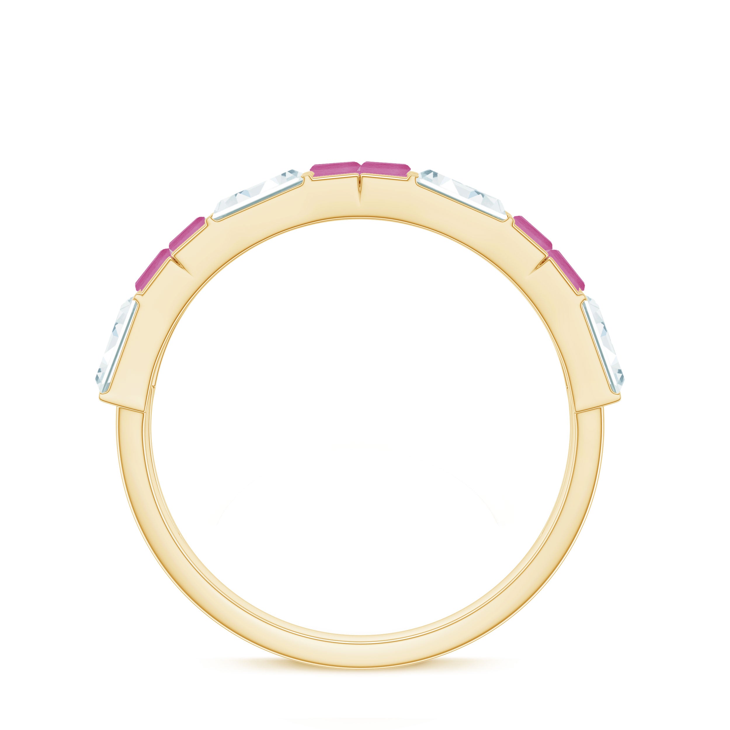 Baguette Shape Pink Tourmaline and Moissanite Half Eternity Ring AAA - Rosec Jewels