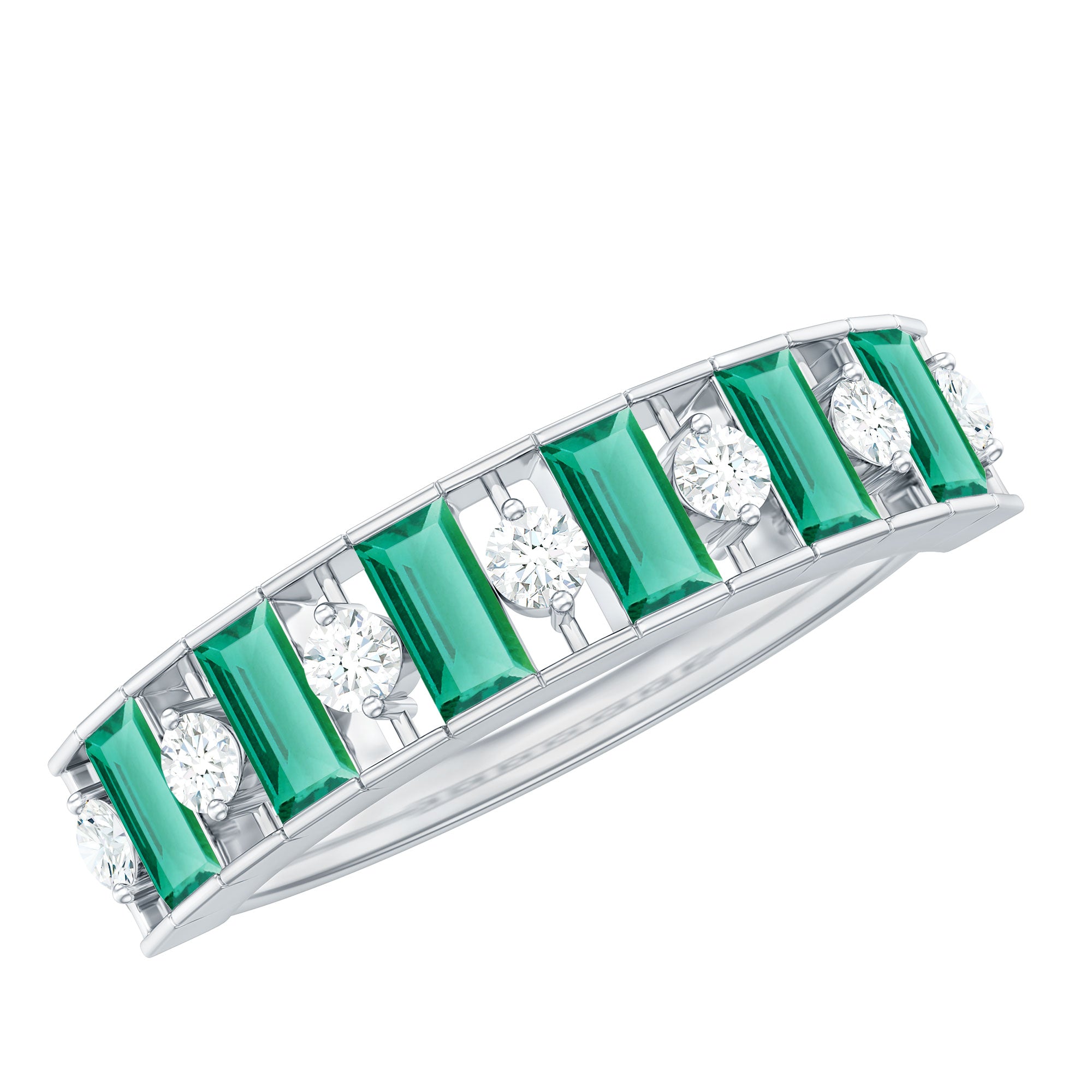 Certified Baguette Lab Grown Emerald Diamond Half Eternity Anniversary Band