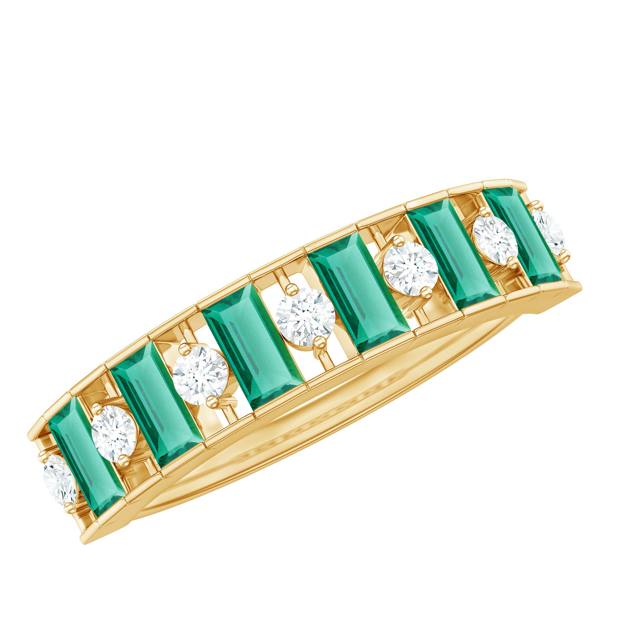 Certified Baguette Lab Grown Emerald Diamond Half Eternity Anniversary Band AAAA - Rosec Jewels