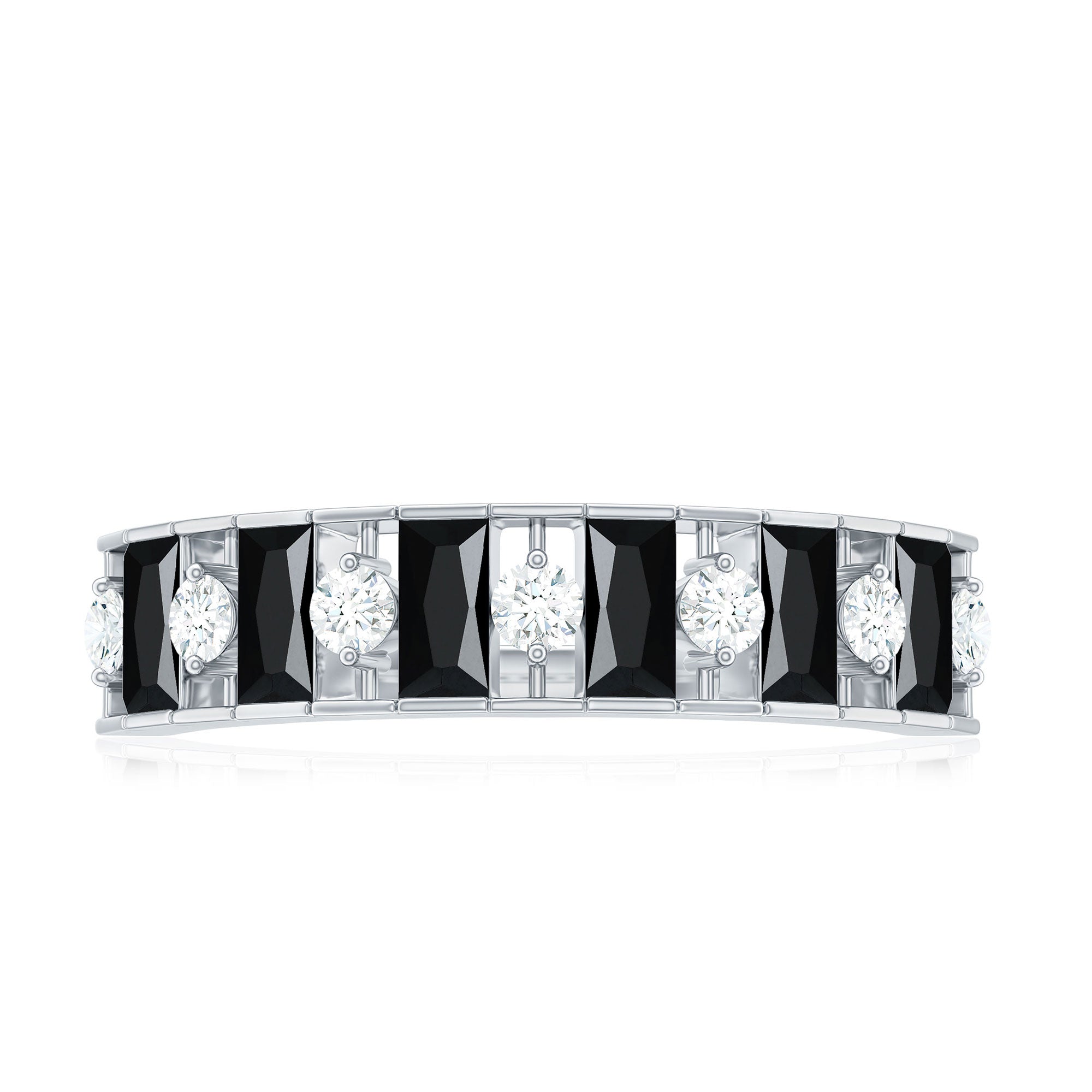 Natural Baguette Black Spinel Half Eternity Ring with Diamond AAA - Rosec Jewels