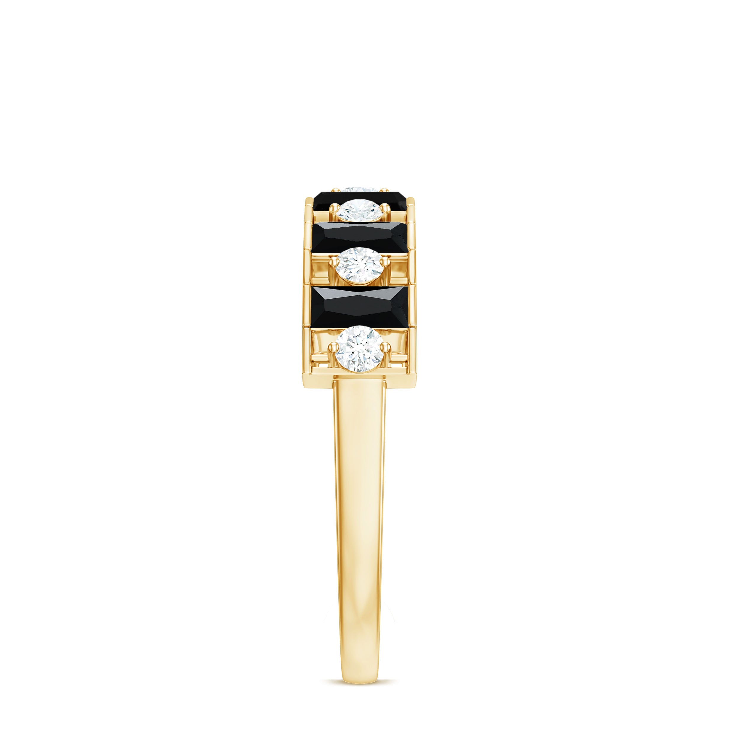 Natural Baguette Black Spinel Half Eternity Ring with Diamond AAA - Rosec Jewels