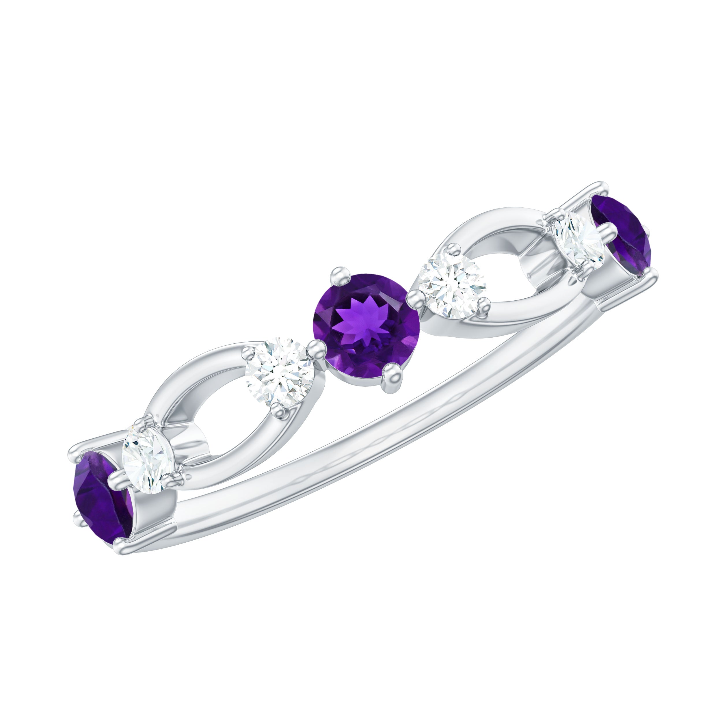 Real Amethyst and Diamond Minimal Promise Ring