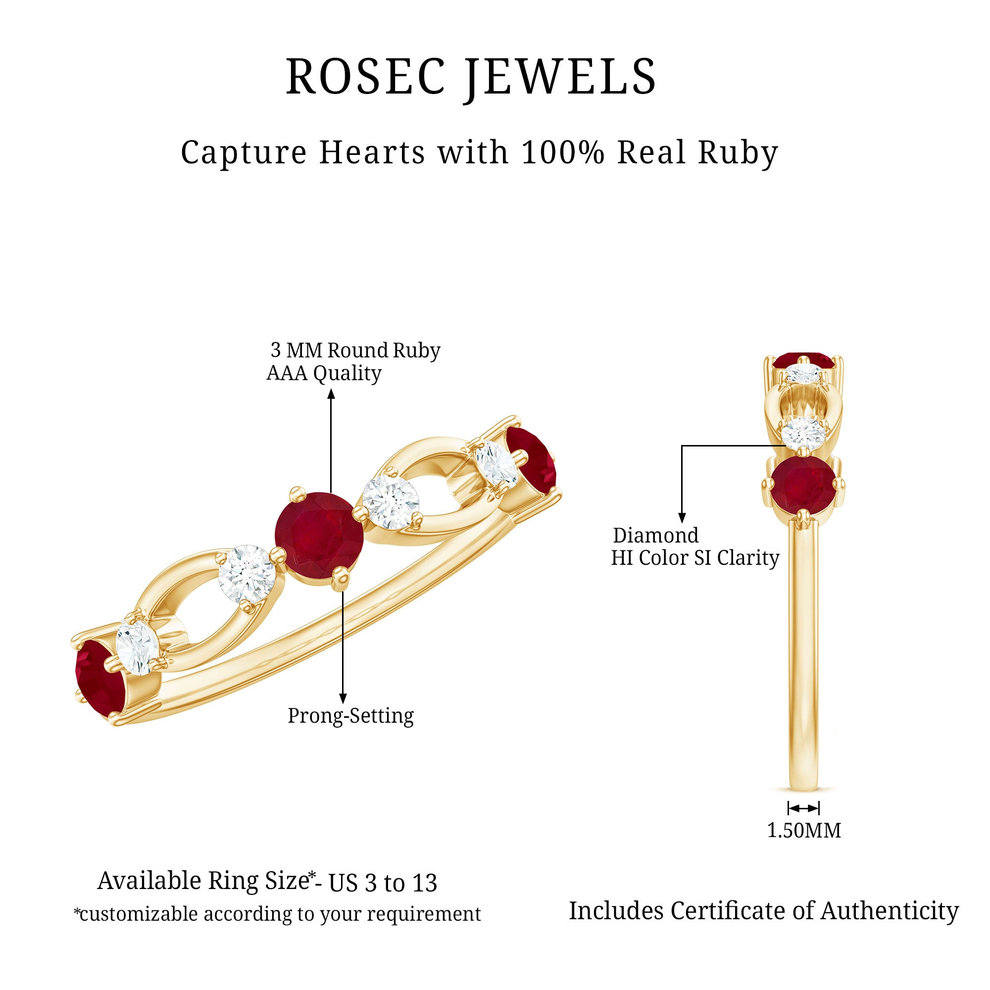 Genuine Ruby Promise Ring with Diamond for Women AAA - Rosec Jewels