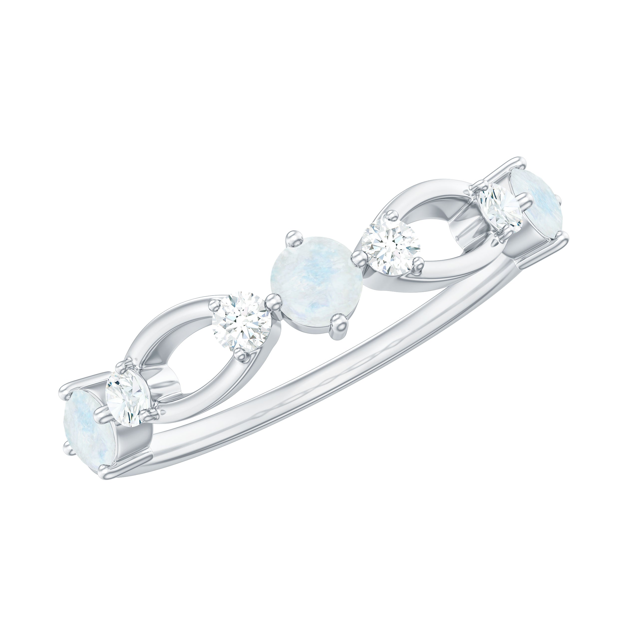 Minimal Promise Ring with Moonstone and Diamond AAA - Rosec Jewels