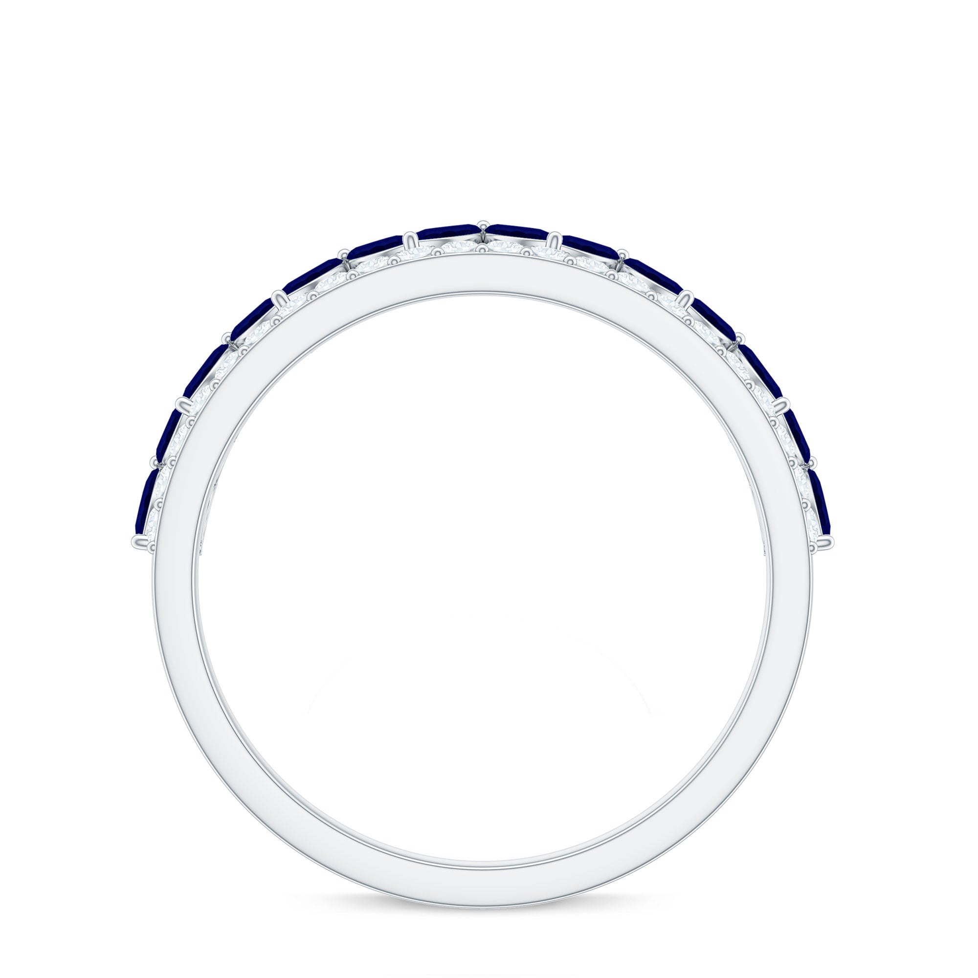 Real Marquise Blue Sapphire Half Eternity Ring with Diamond AAA - Rosec Jewels