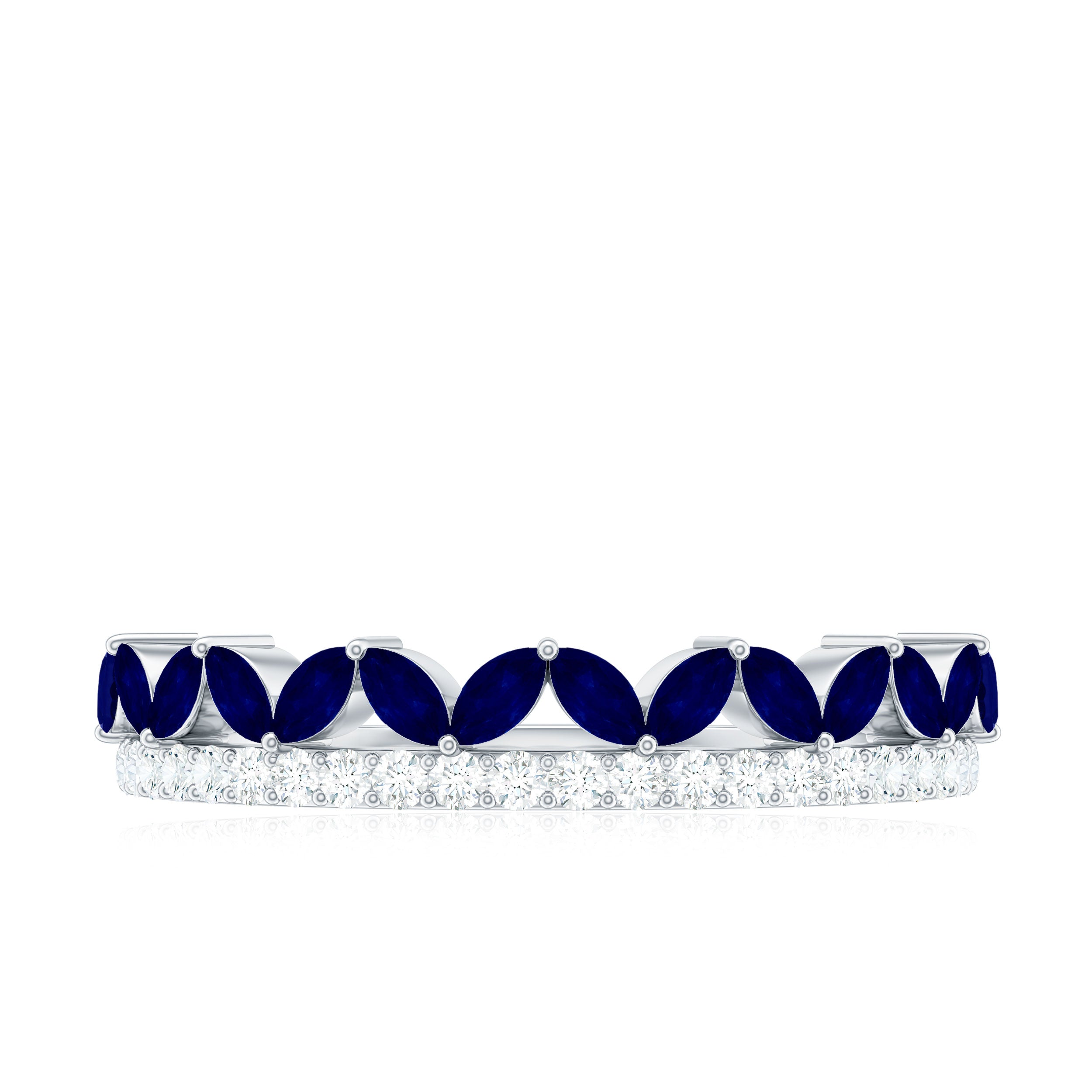 Real Marquise Blue Sapphire Half Eternity Ring with Diamond AAA - Rosec Jewels