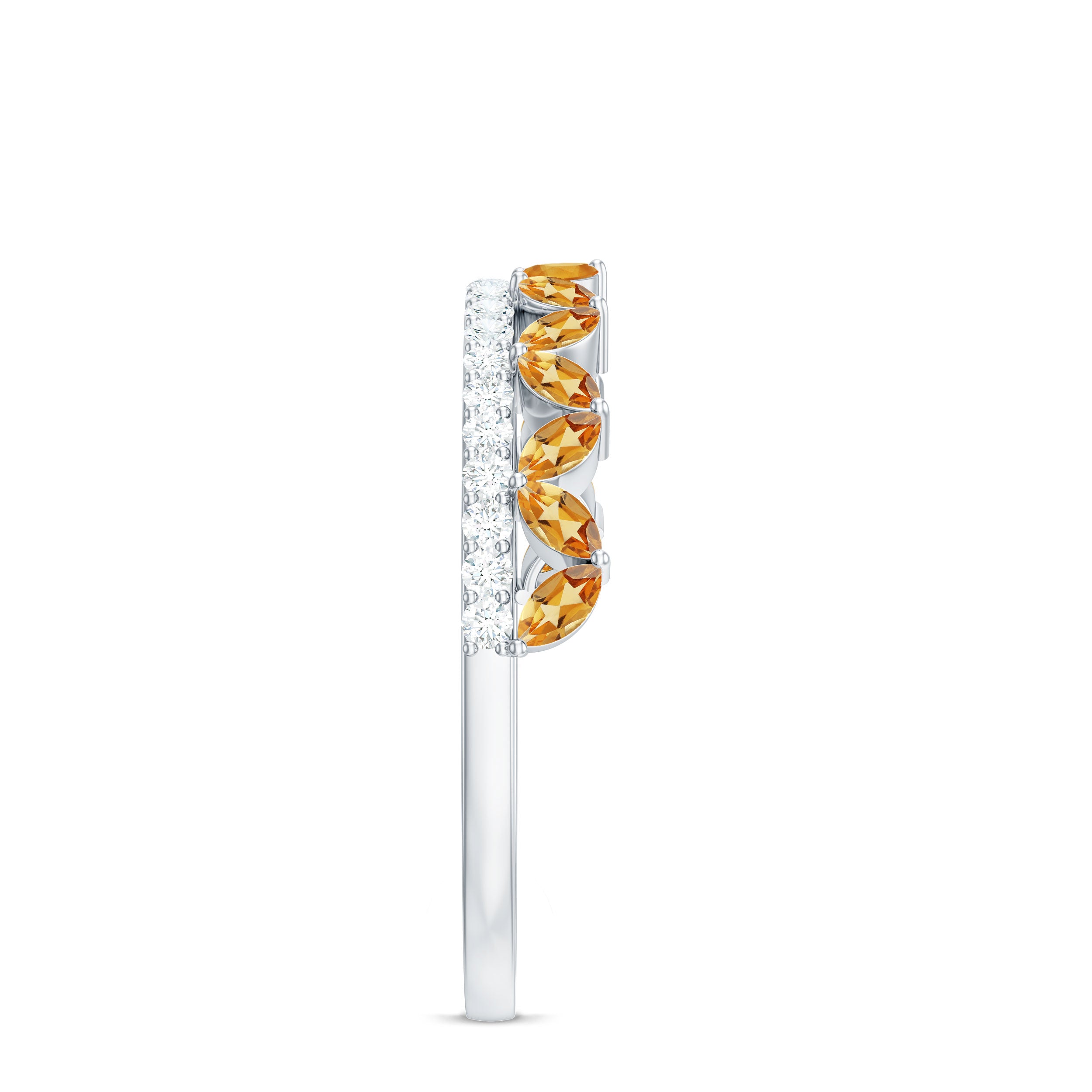 Certified Real Citrine Half Eternity Ring with Diamond AAA - Rosec Jewels