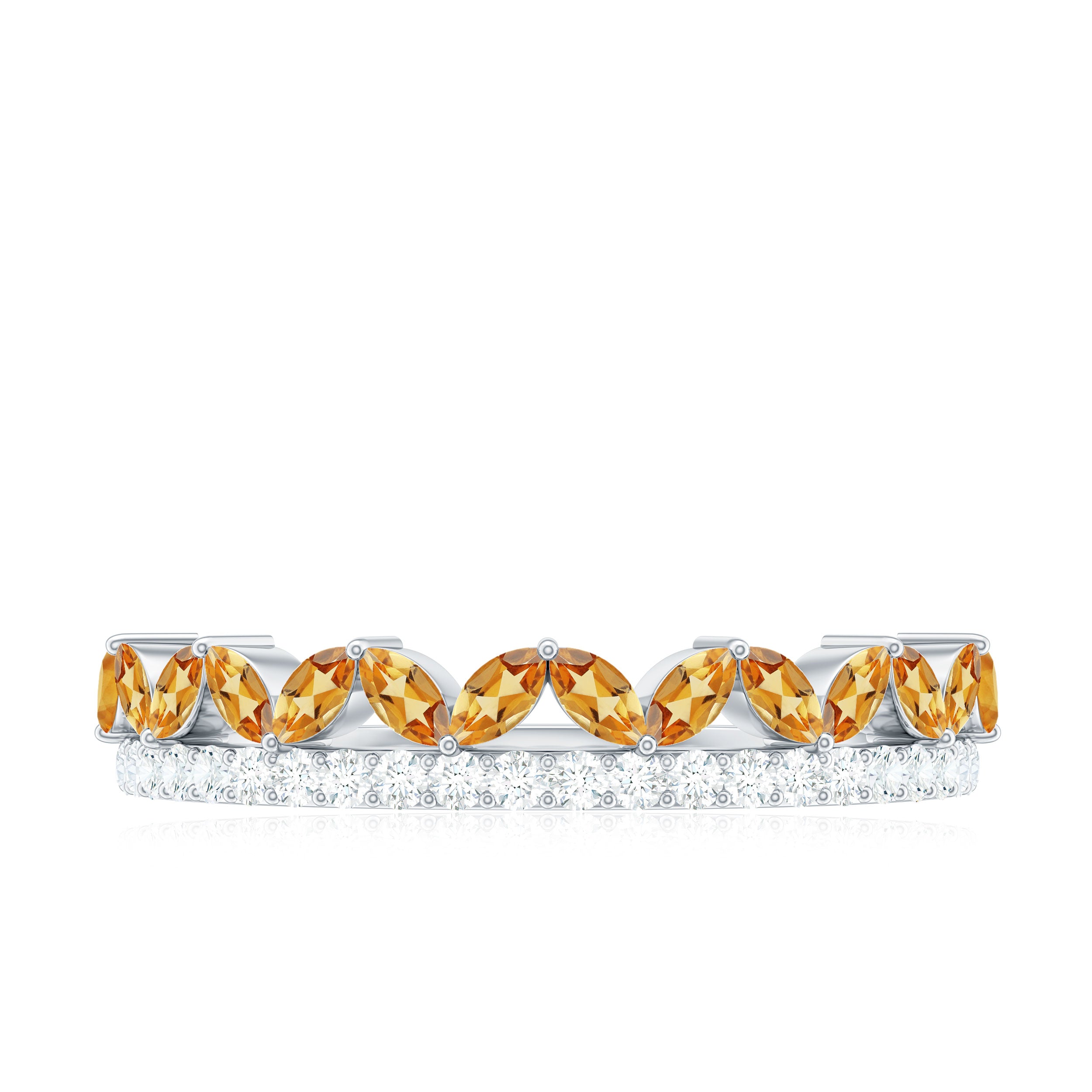 Certified Real Citrine Half Eternity Ring with Diamond AAA - Rosec Jewels