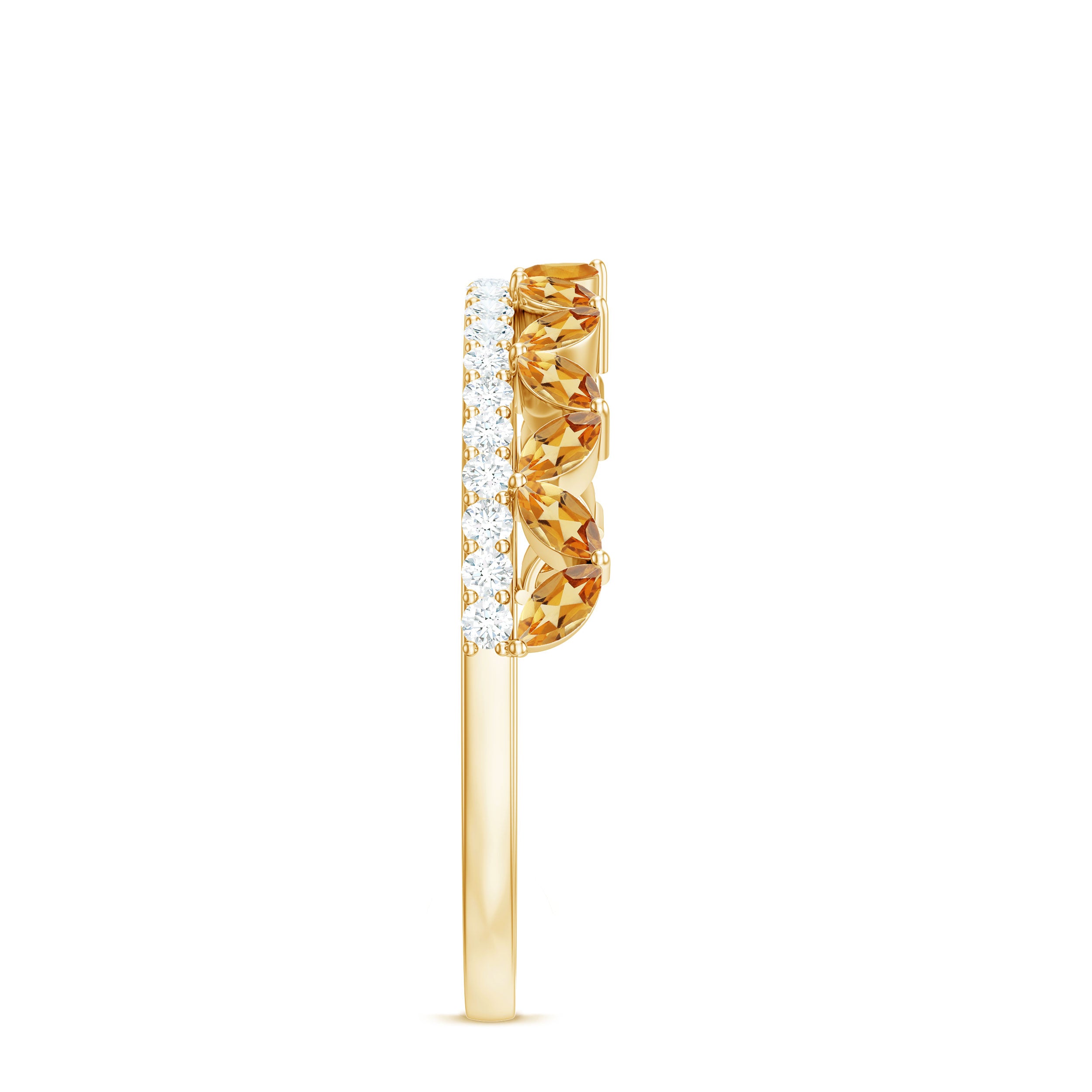 Certified Real Citrine Half Eternity Ring with Diamond AAA - Rosec Jewels
