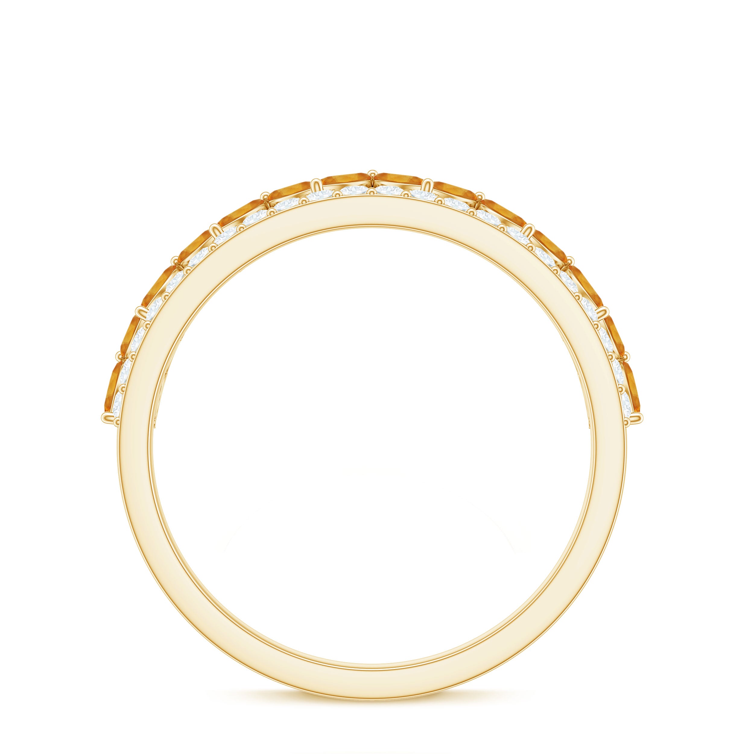 Certified Real Citrine Half Eternity Ring with Diamond AAA - Rosec Jewels