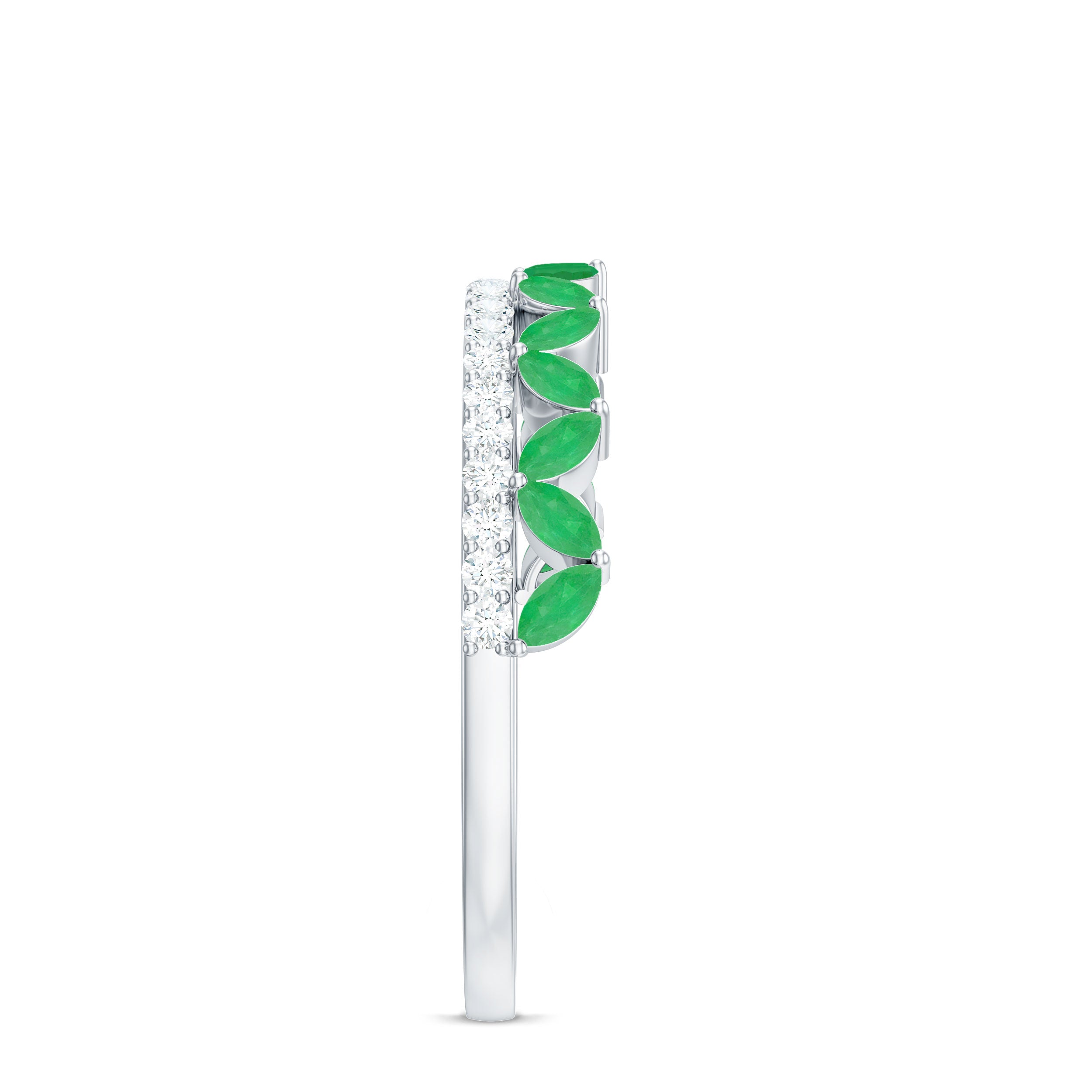 Real Marquise Emerald Half Eternity Wedding Band with Diamond AAA - Rosec Jewels