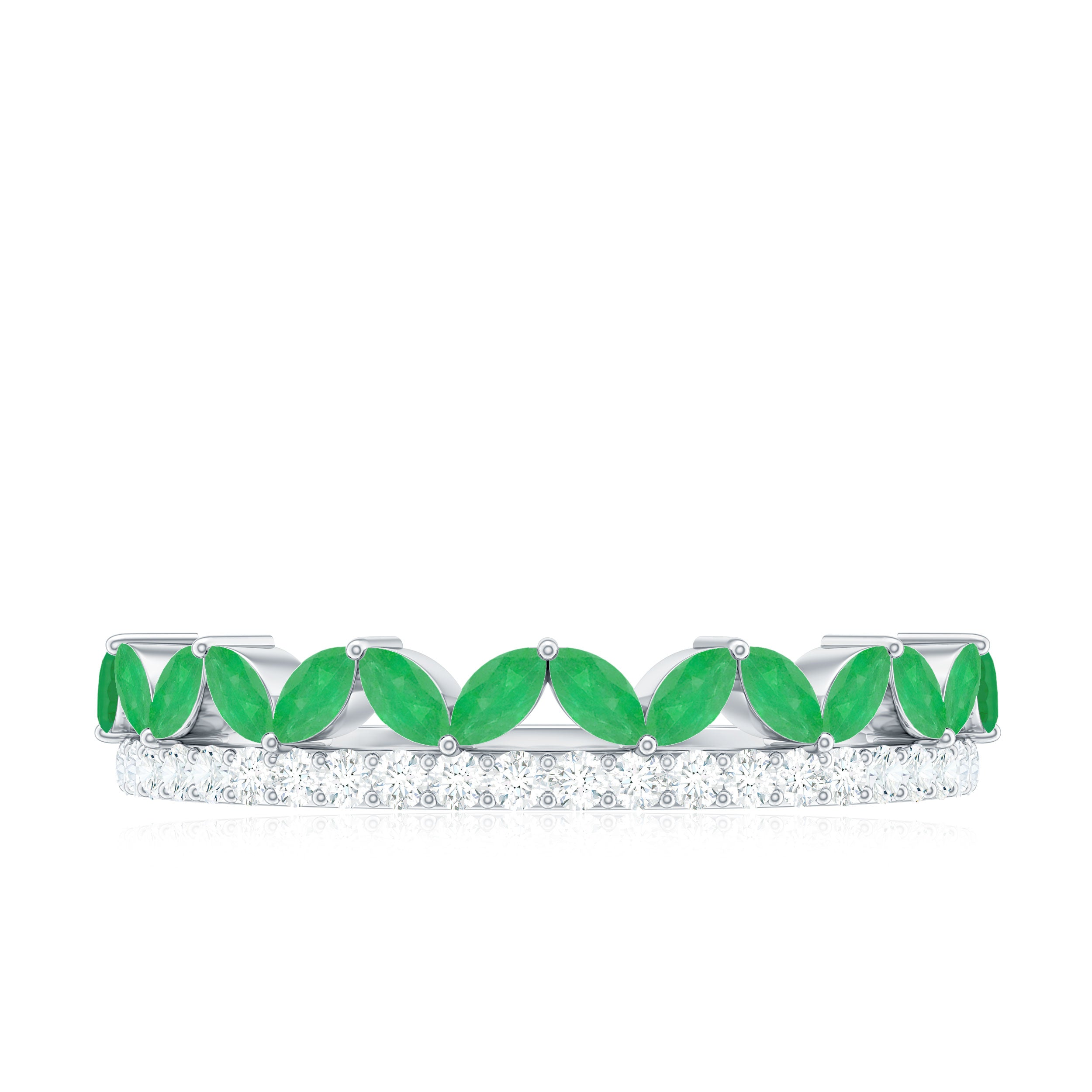 Real Marquise Emerald Half Eternity Wedding Band with Diamond AAA - Rosec Jewels