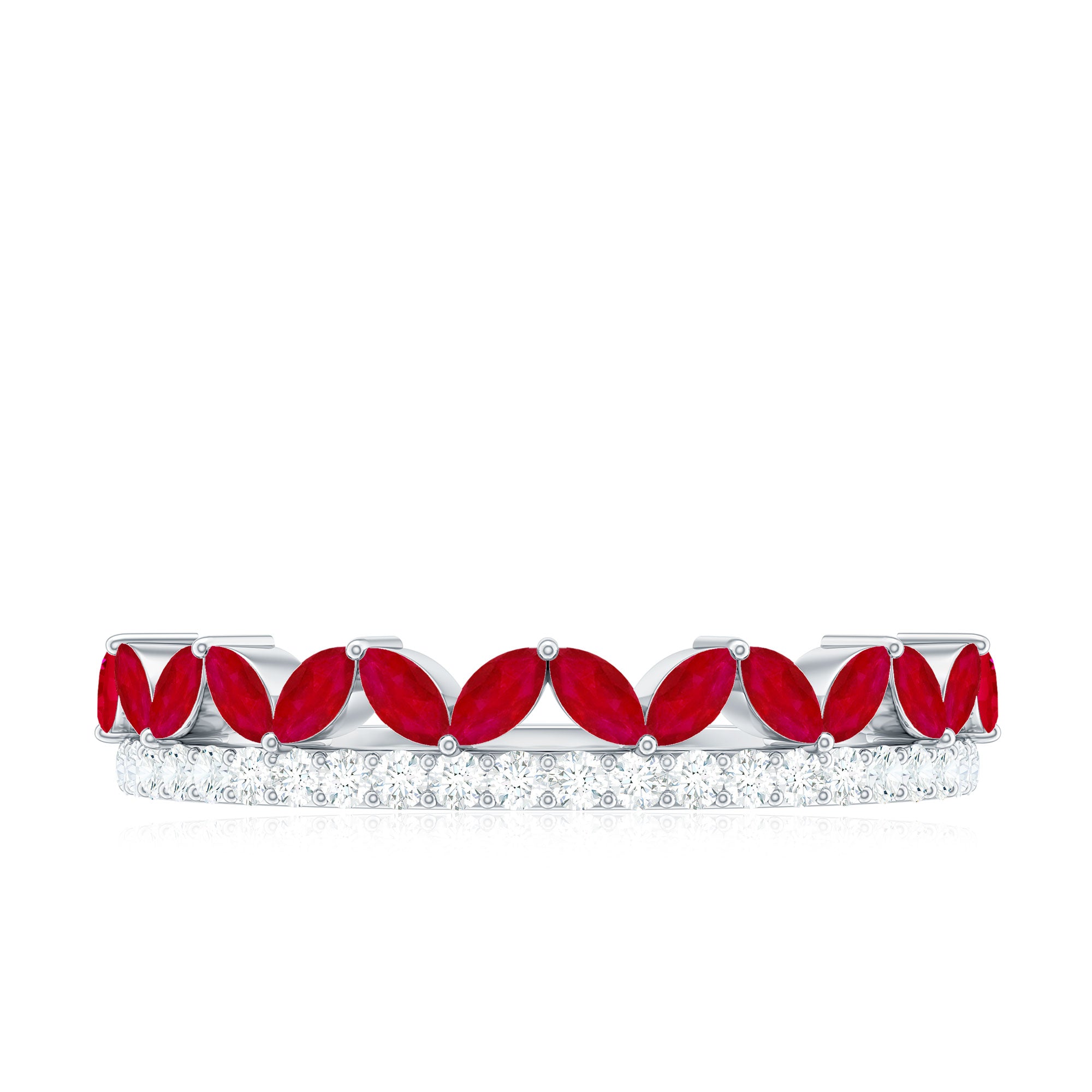 Natural Marquise Ruby Half Eternity Anniversary Ring with Diamond AAA - Rosec Jewels