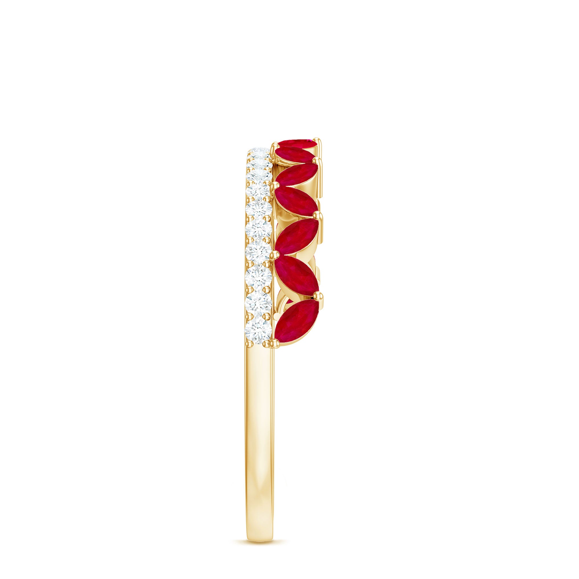 Natural Marquise Ruby Half Eternity Anniversary Ring with Diamond AAA - Rosec Jewels