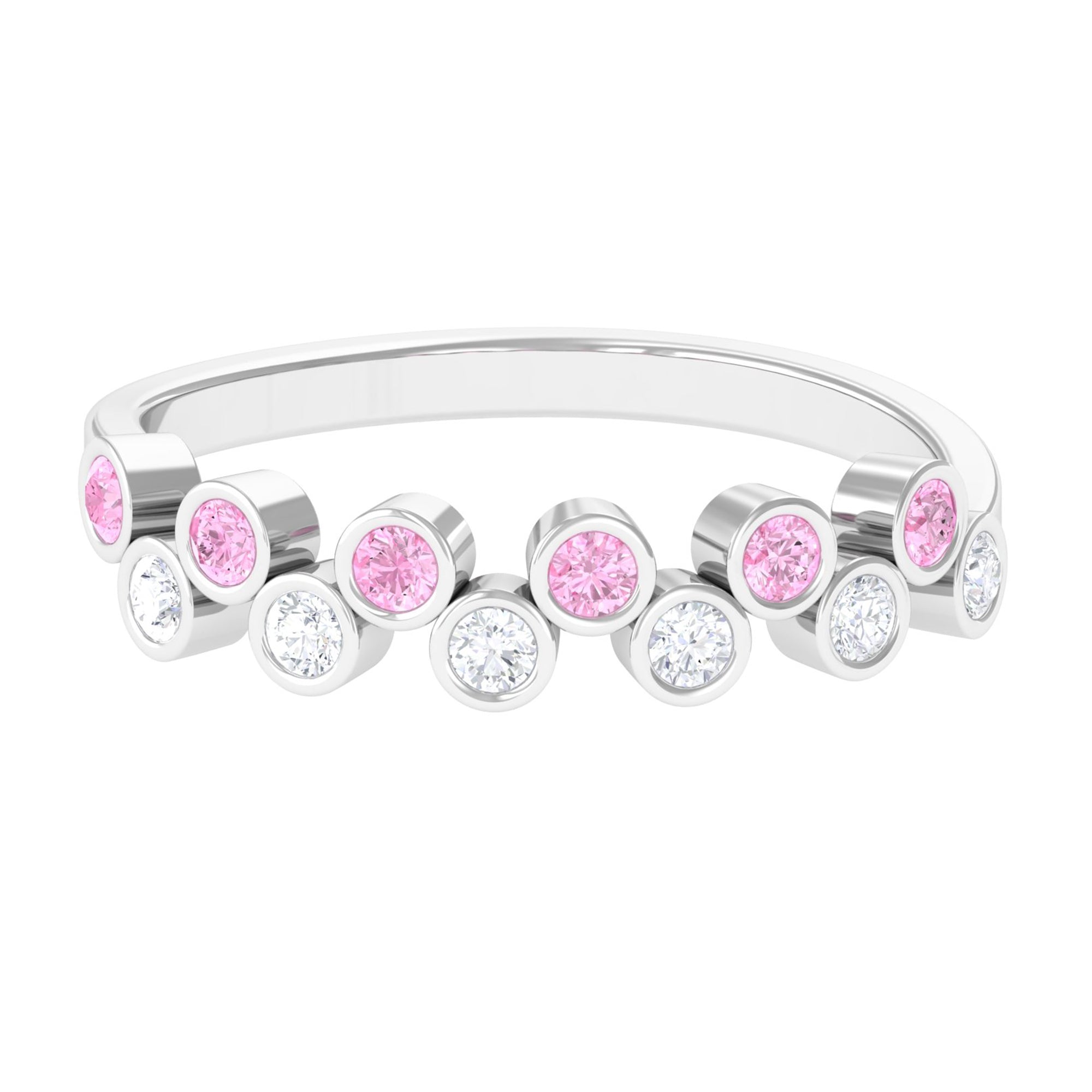 Simple Half Eternity Ring with Pink Sapphire and Diamond