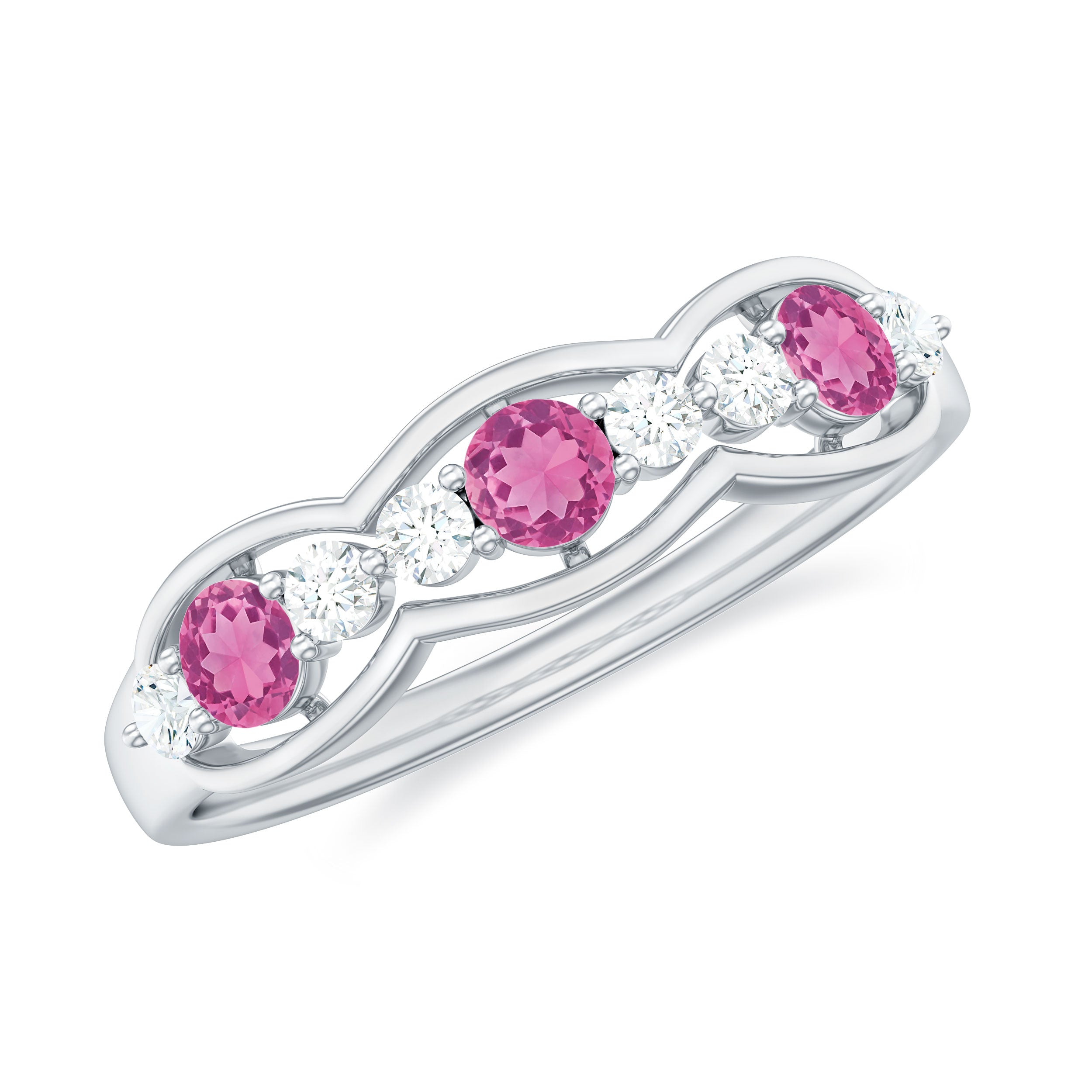 Pink Tourmaline and Diamond Wedding Anniversary Band Ring