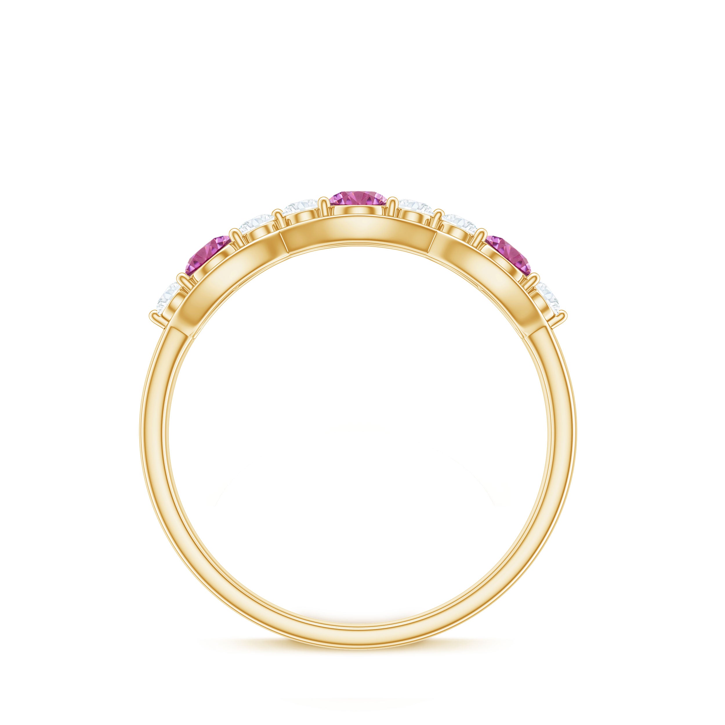 Pink Tourmaline and Diamond Wedding Anniversary Band Ring AAA - Rosec Jewels