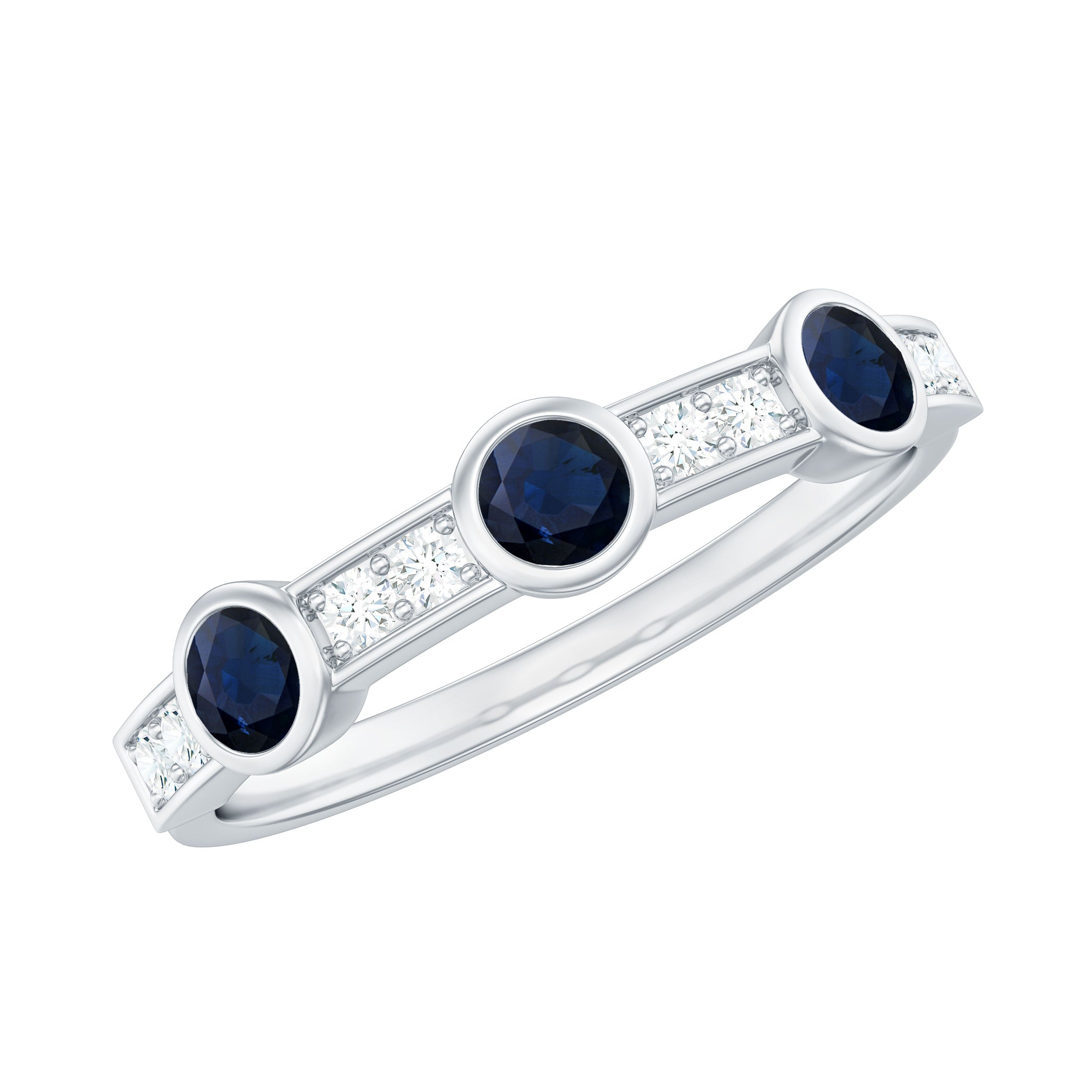 Natural Blue Sapphire Half Eternity Ring with Diamond for Women AAA - Rosec Jewels