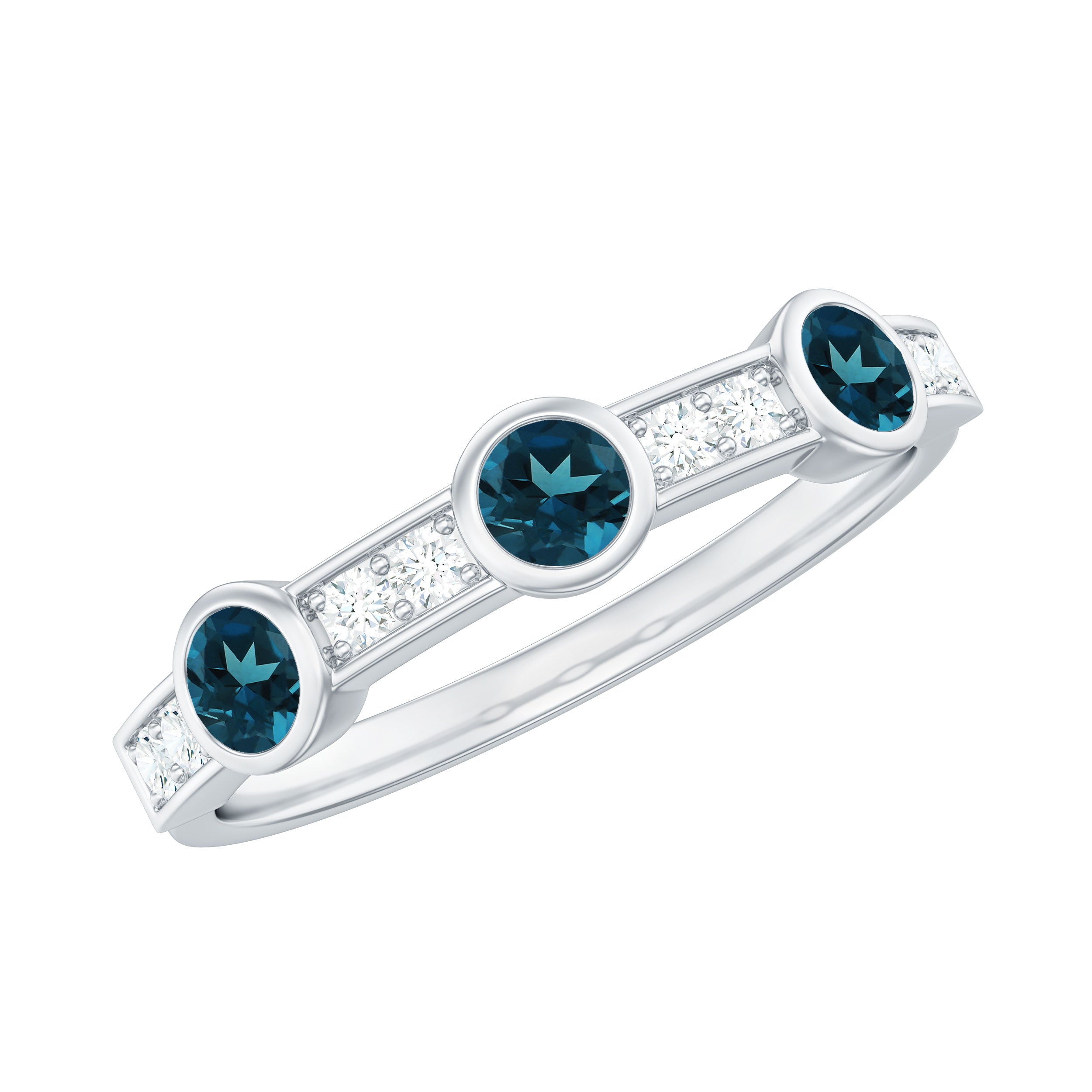 Bezel Set London Blue Topaz Half Eternity Band with Diamond AAA - Rosec Jewels