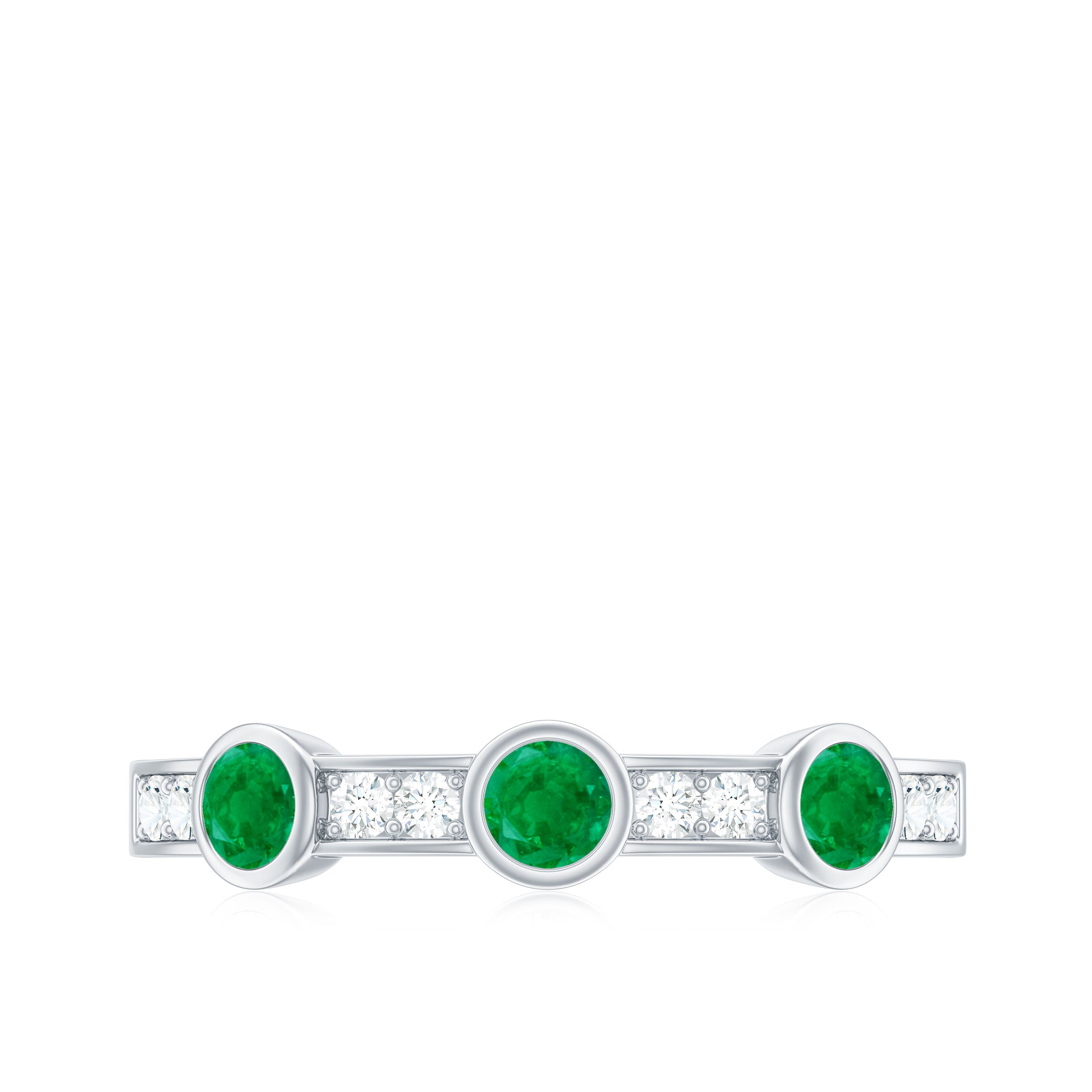 Certified Real Emerald Half Eternity Ring with Diamond AAA - Rosec Jewels