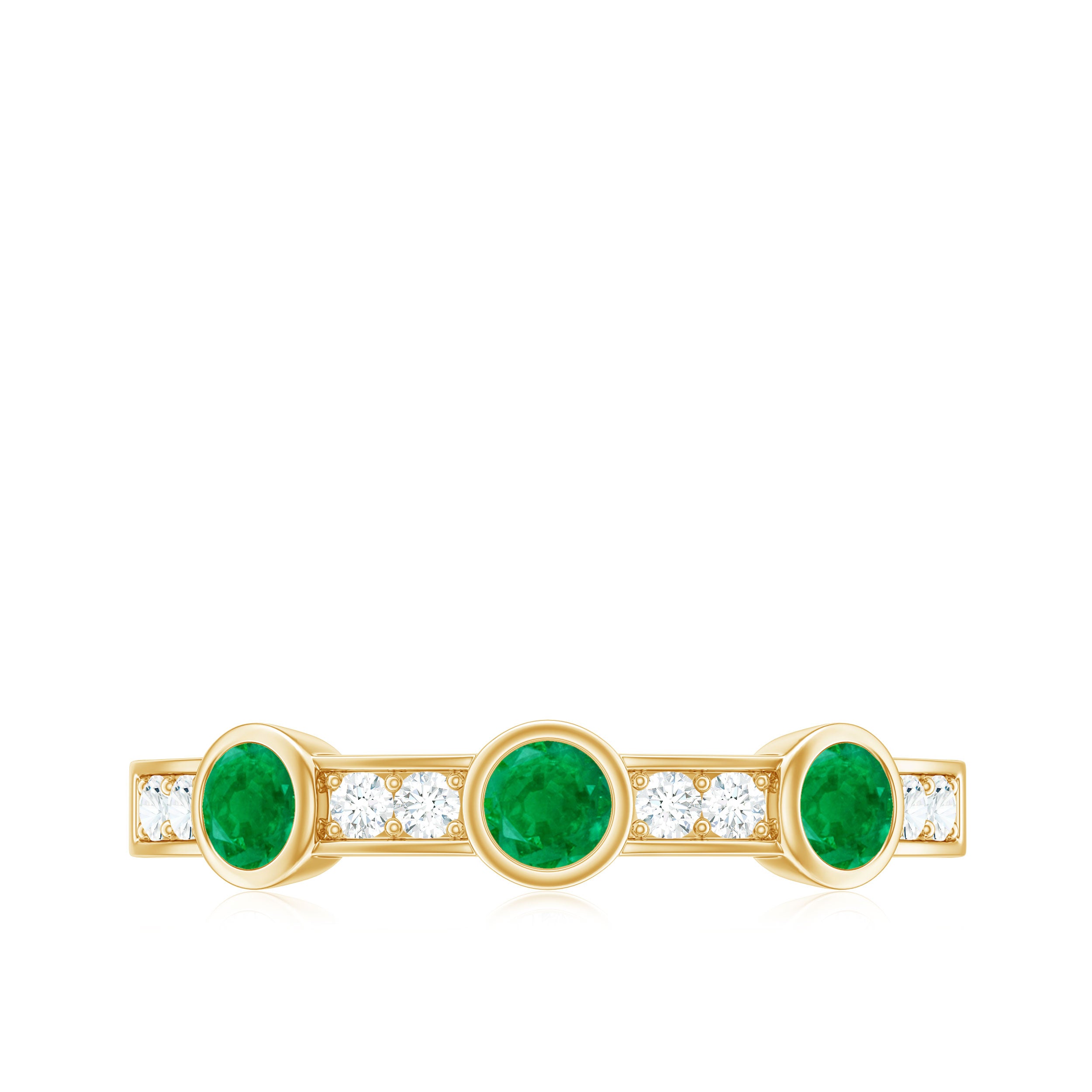 Certified Real Emerald Half Eternity Ring with Diamond AAA - Rosec Jewels