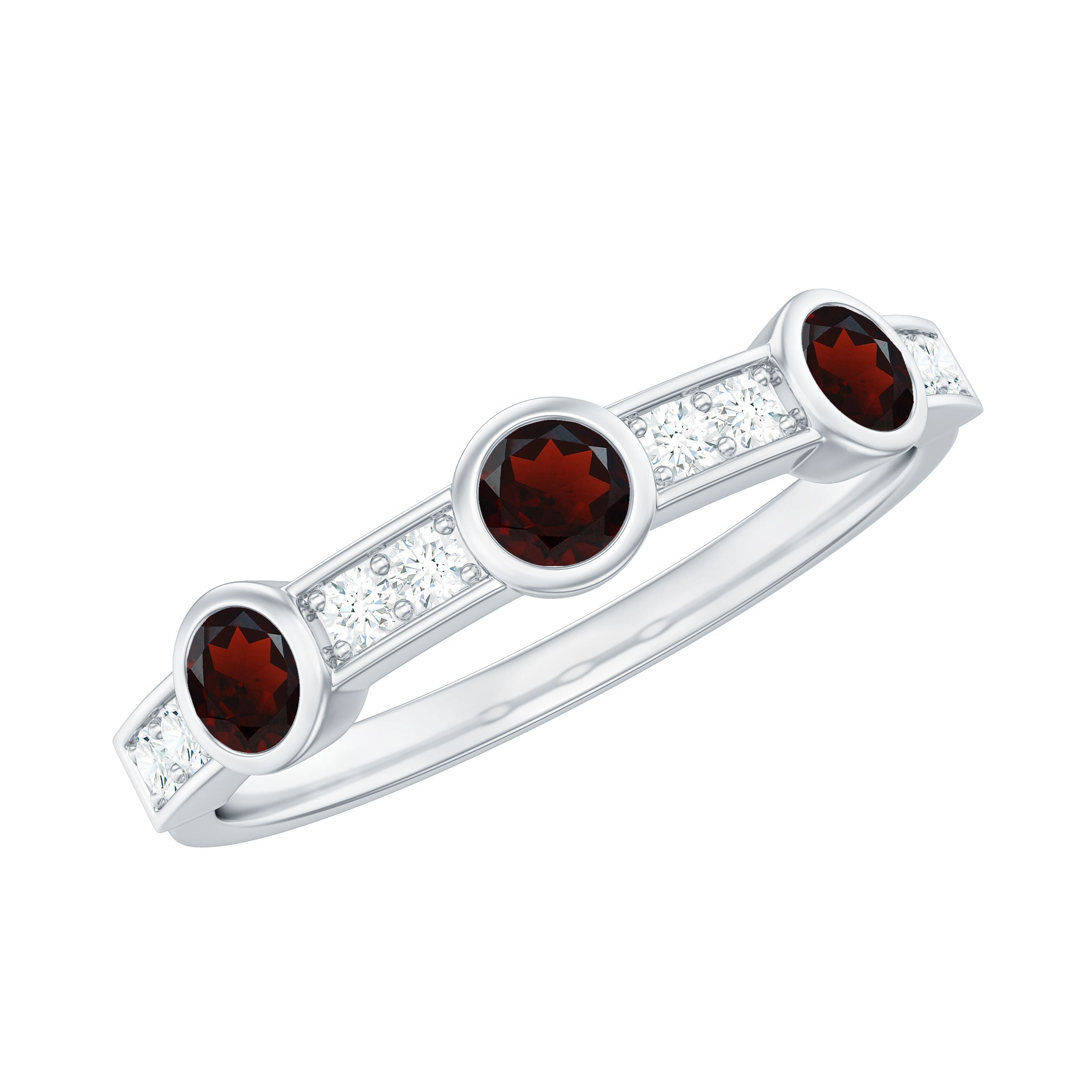 Certified Real Garnet Diamond Half Eternity Ring AAA - Rosec Jewels
