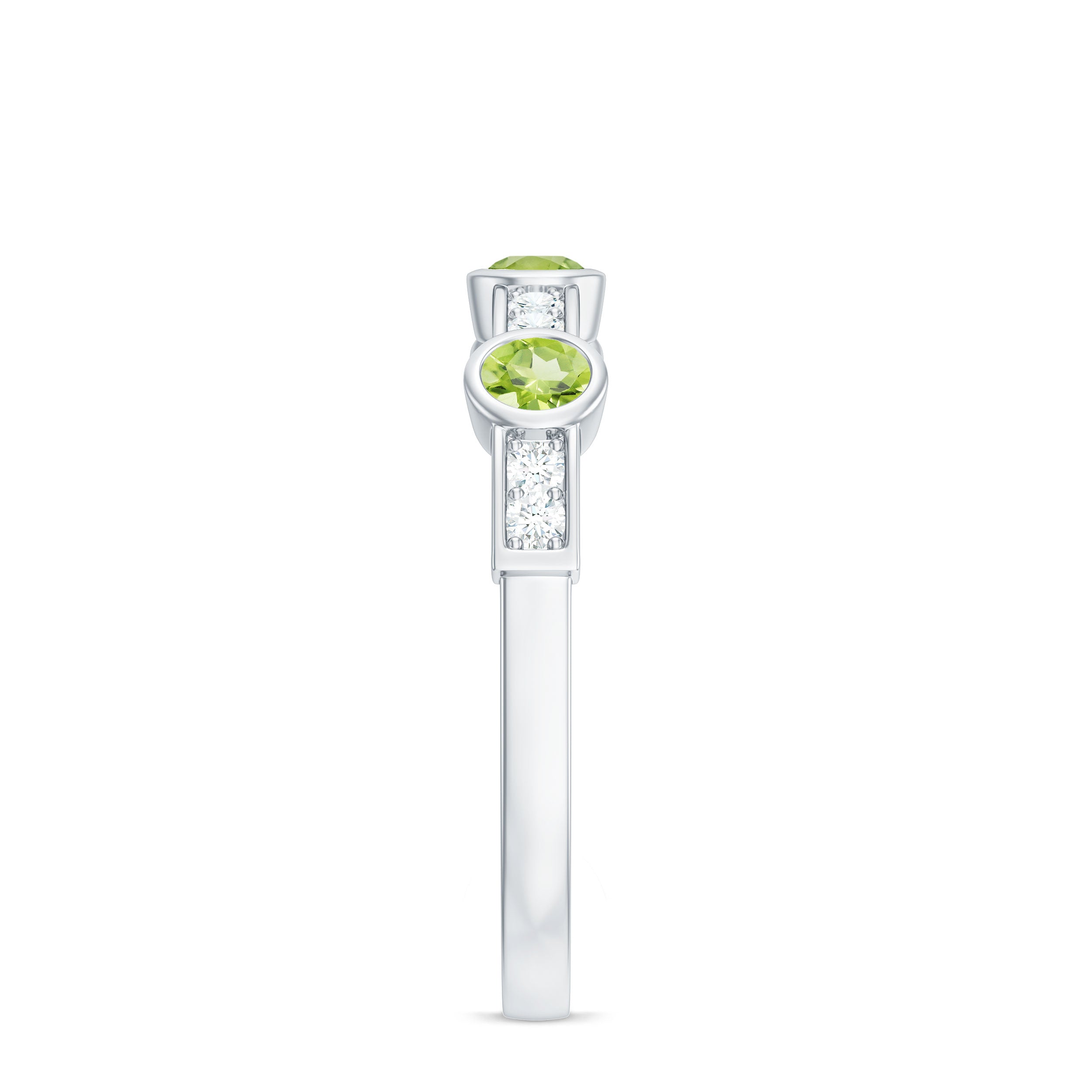 Natural Bezel Set Peridot Half Eternity Ring with Diamond AAA - Rosec Jewels