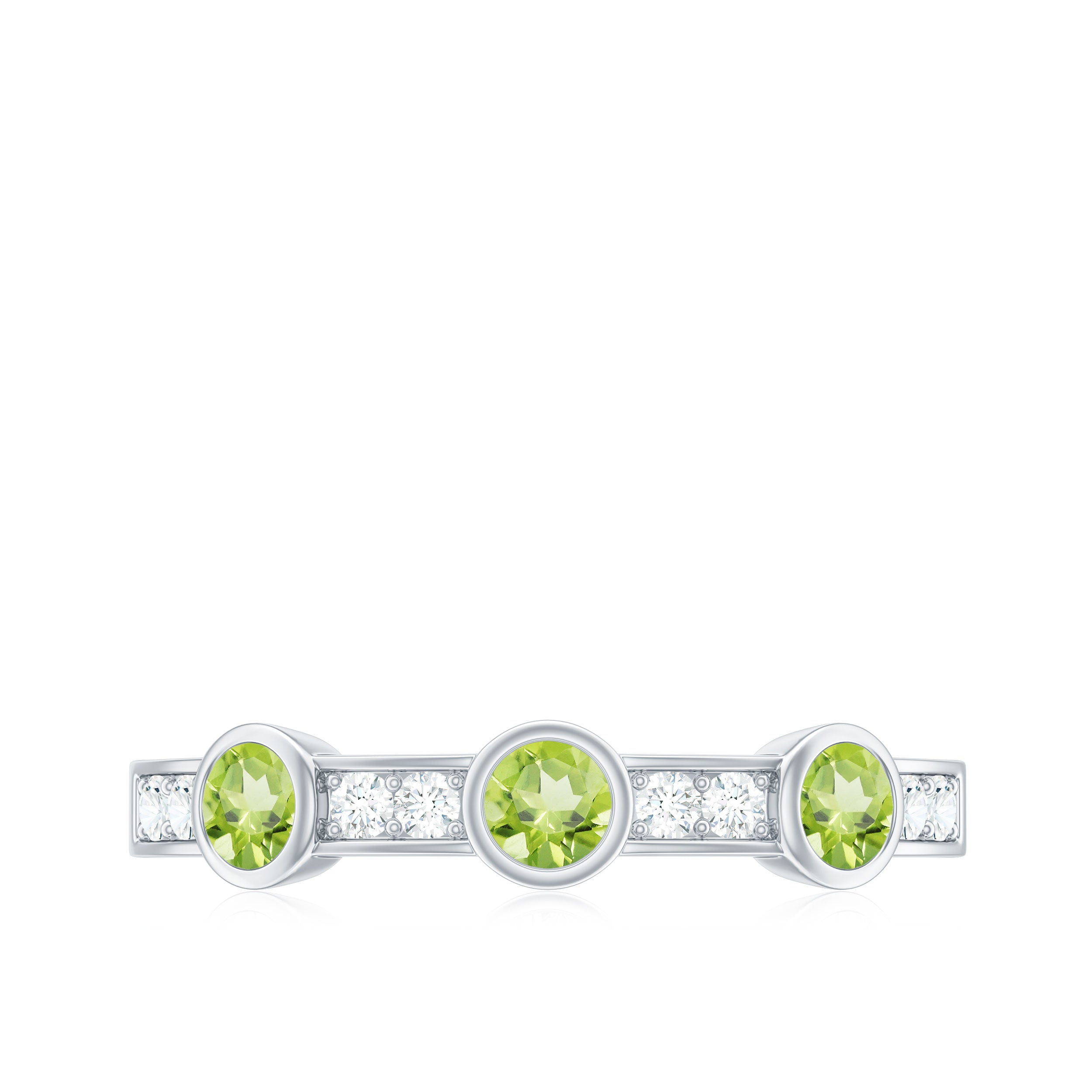 Natural Bezel Set Peridot Half Eternity Ring with Diamond AAA - Rosec Jewels