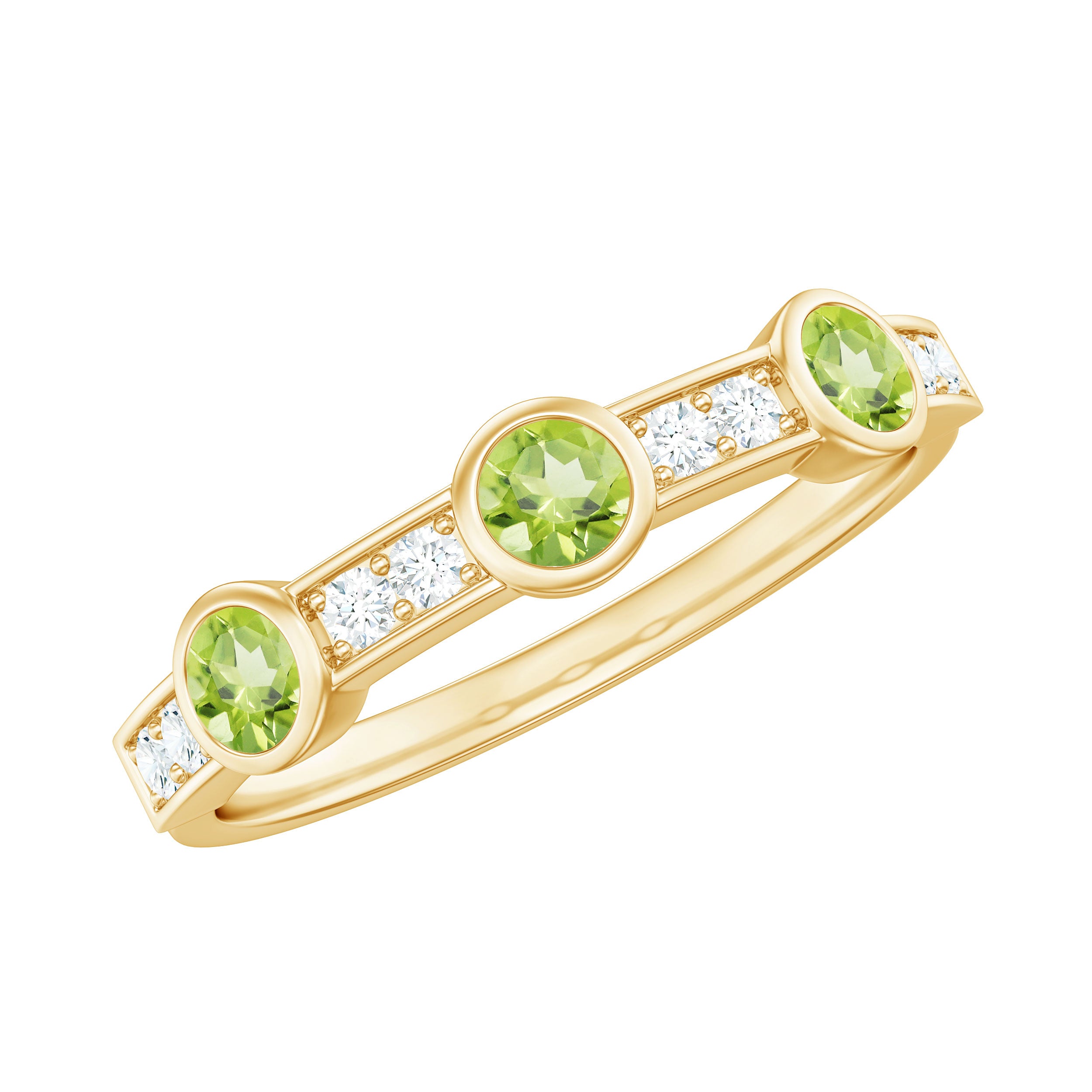 Natural Bezel Set Peridot Half Eternity Ring with Diamond AAA - Rosec Jewels