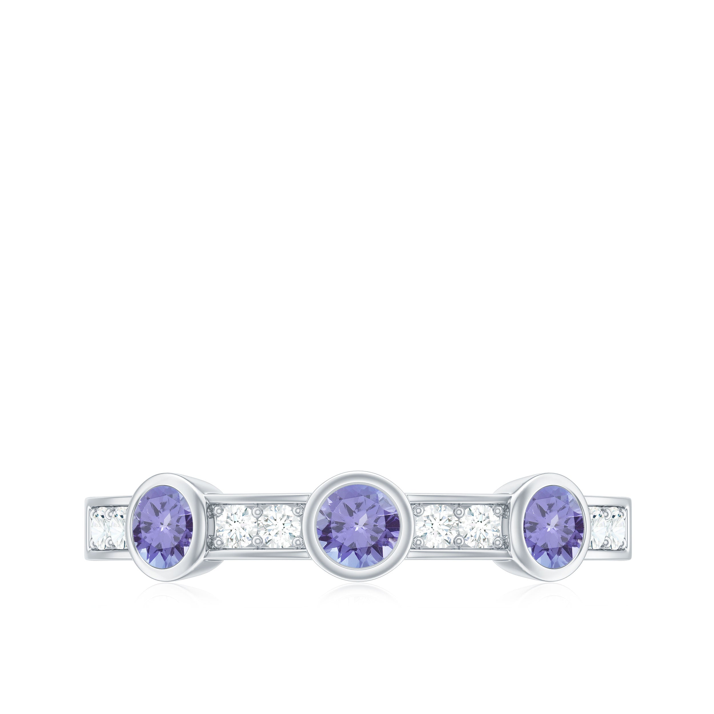 Certified Real Tanzanite Diamond Half Eternity Ring AAA - Rosec Jewels