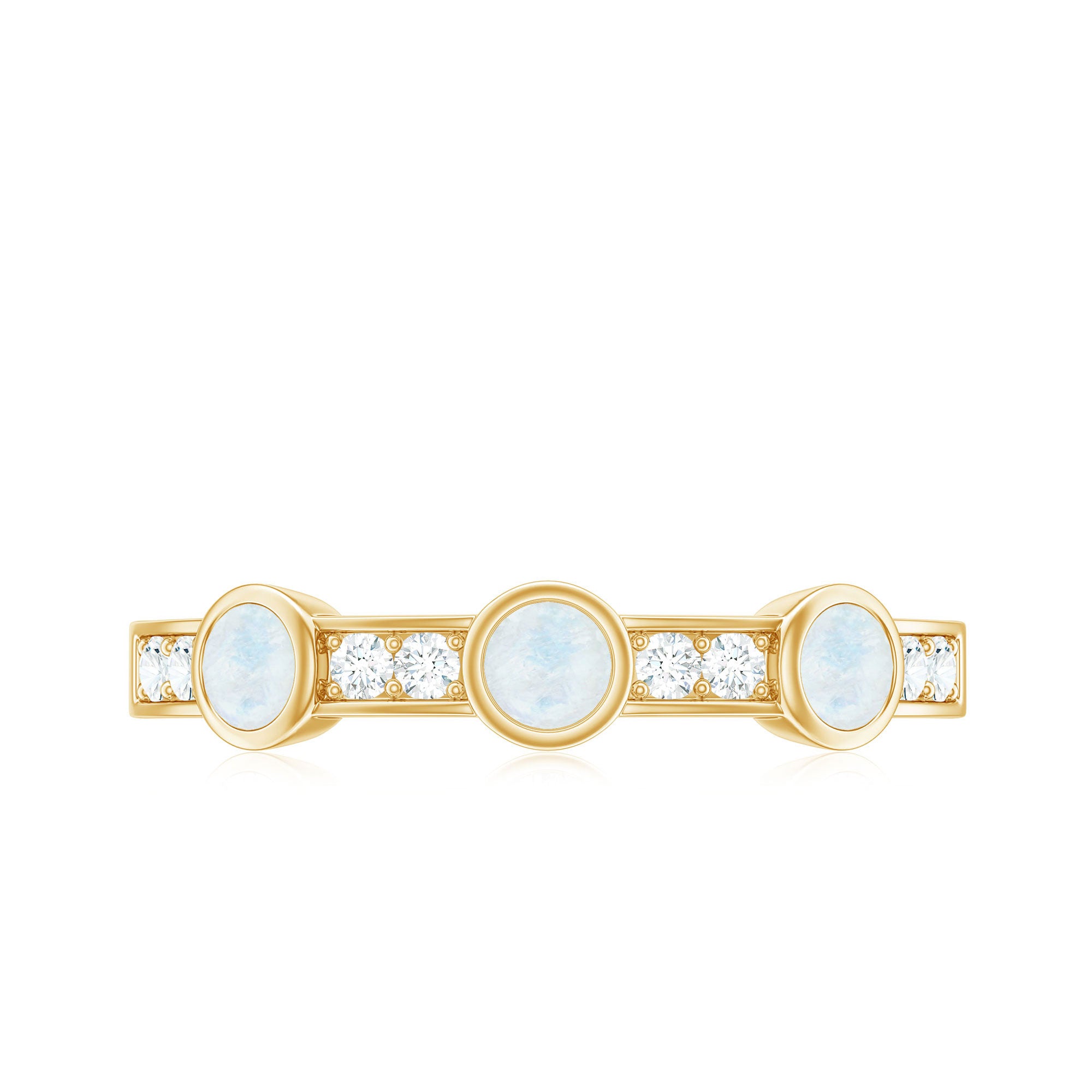 Rosec Jewels-Minimal Half Eternity Ring with Moonstone and Diamond