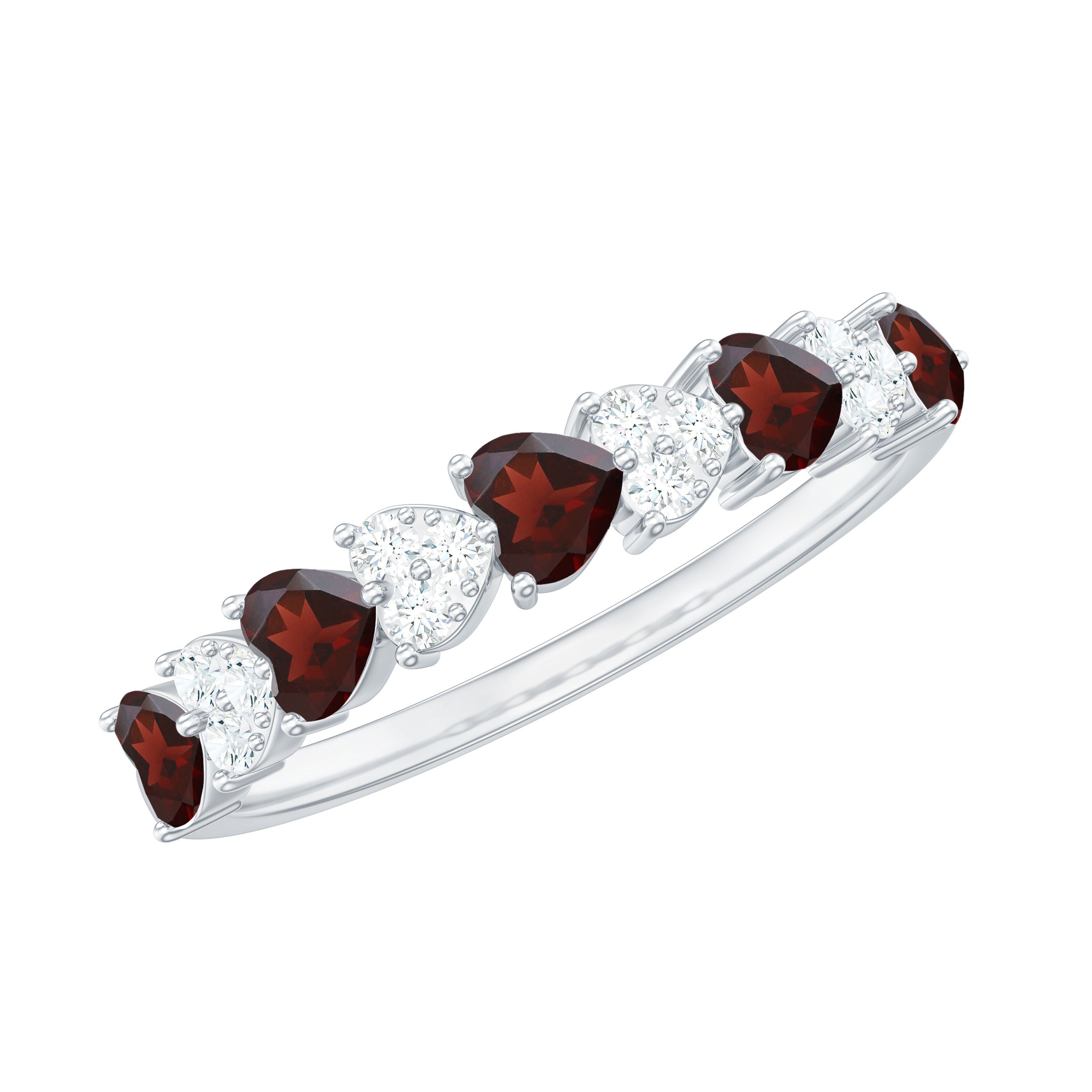 Rosec Jewels-Natural Garnet Diamond Heart Eternity Ring in East West Style