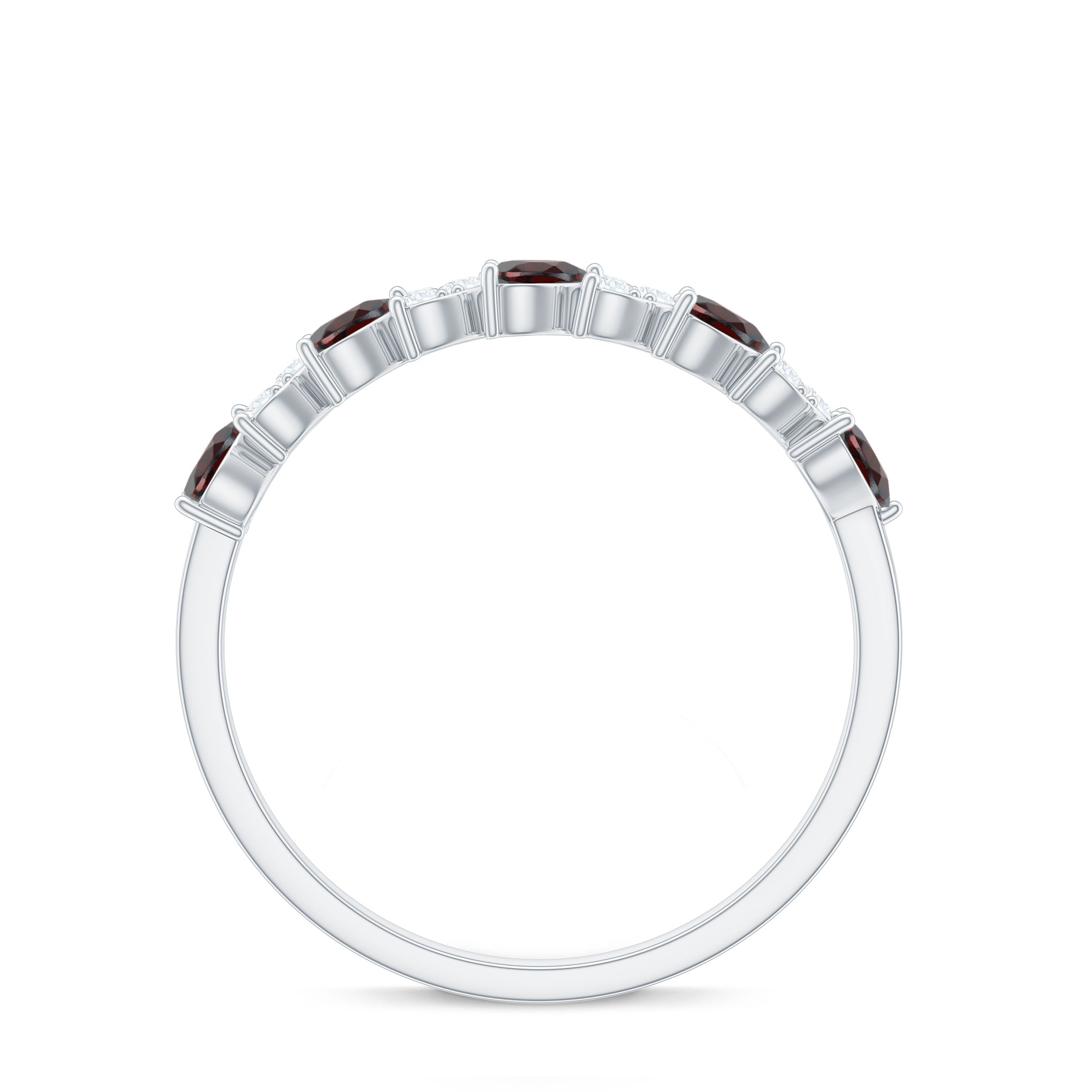 Rosec Jewels-Natural Garnet Diamond Heart Eternity Ring in East West Style