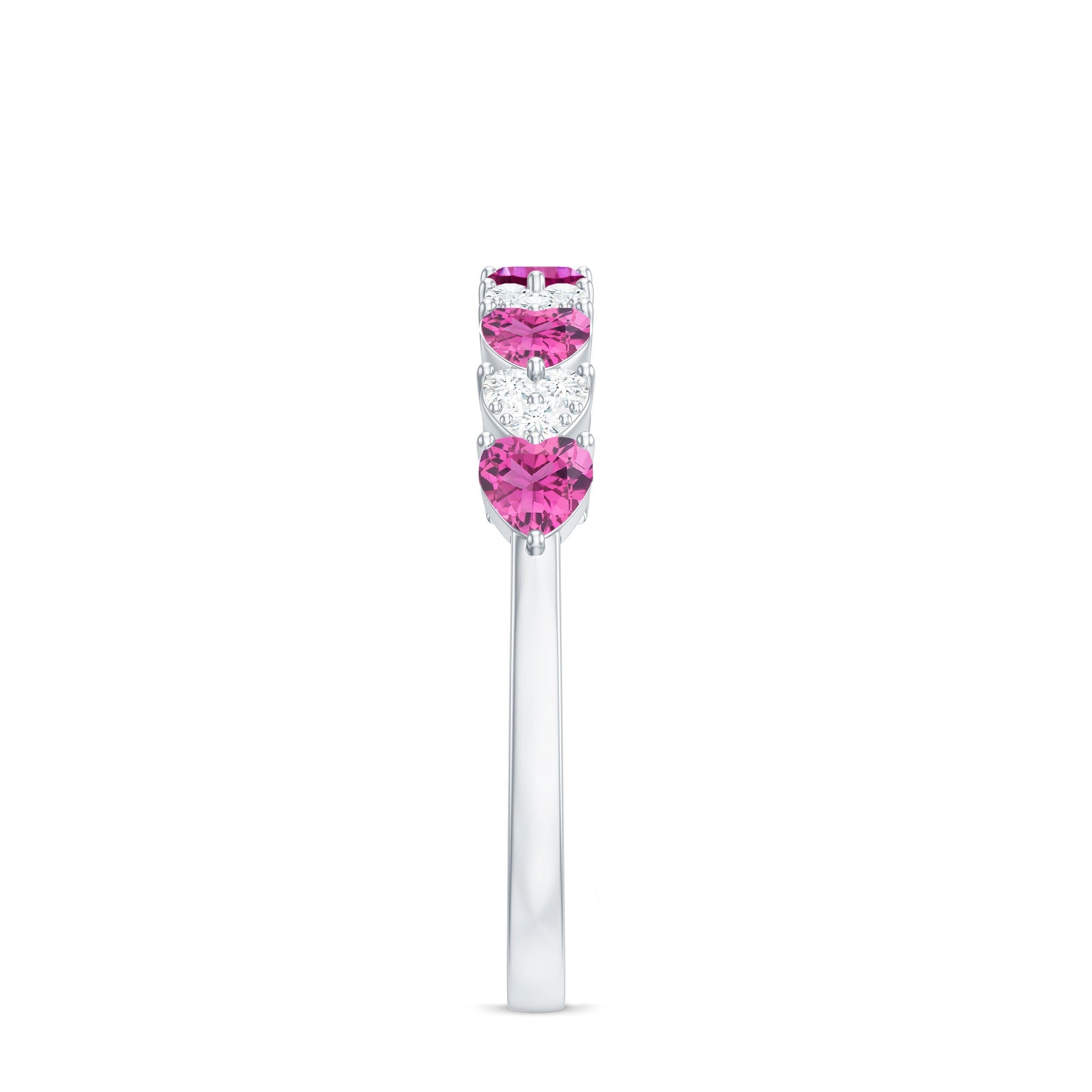Rosec Jewels-Heart Shape Half Eternity Ring with Pink Tourmaline and Diamond