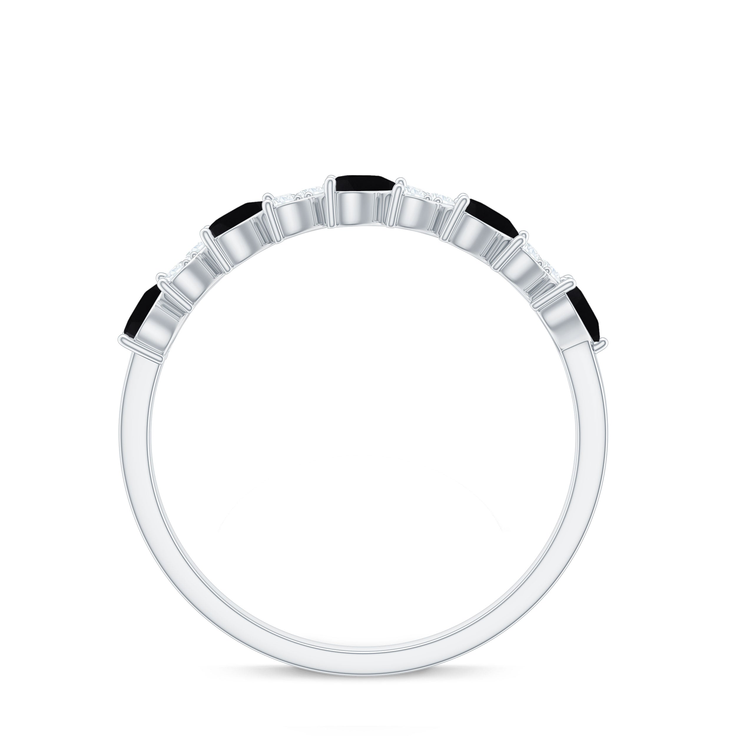 Rosec Jewels-Heart Shaped Black Onyx and Diamond Half Eternity Ring